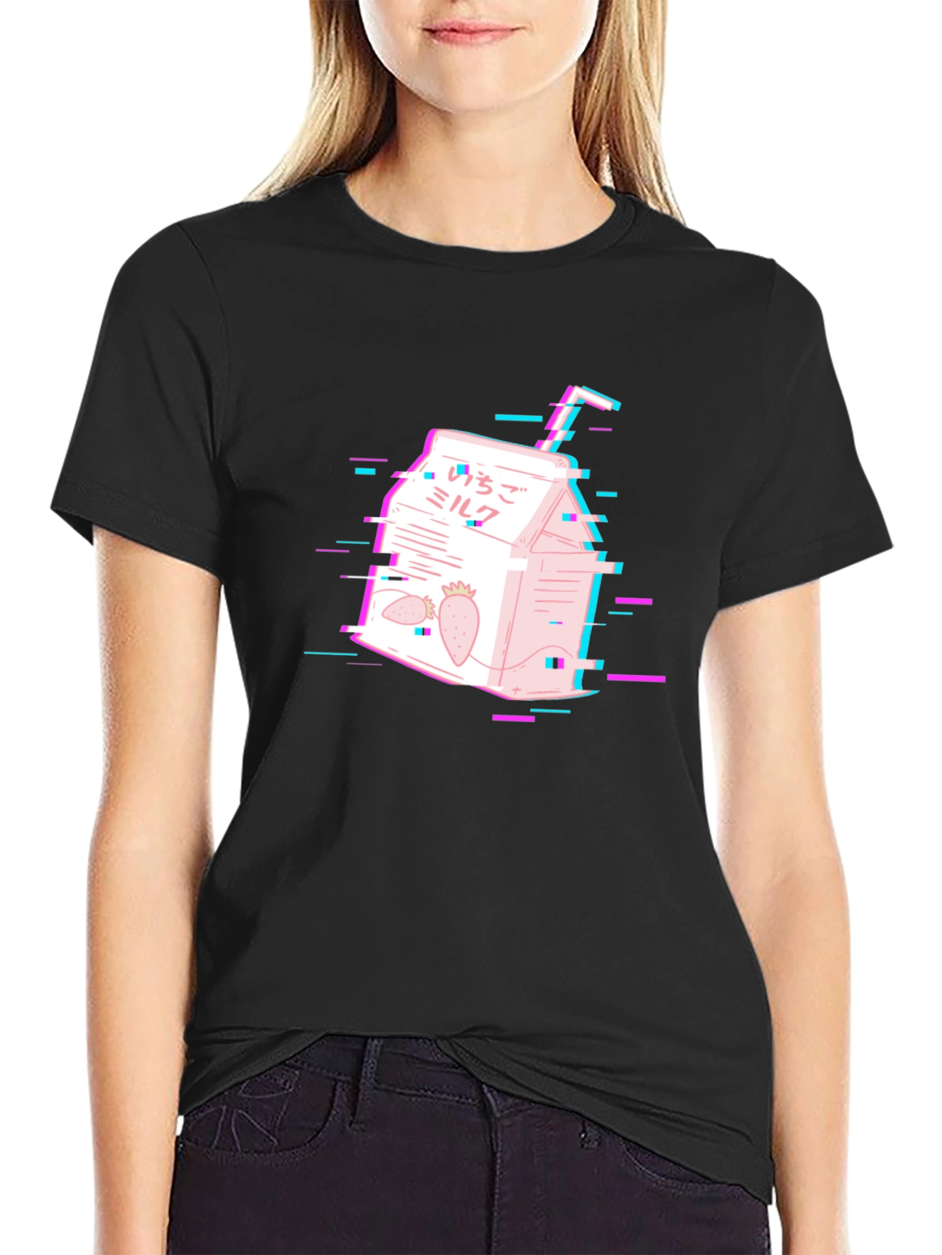 Strawberry Milk Glitch T-Shirt - Vaporwave Aesthetic Tee