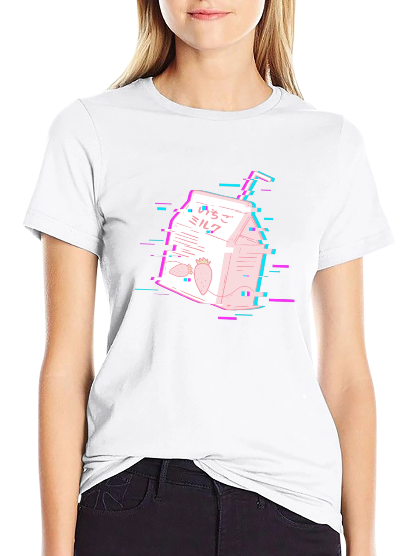 Strawberry Milk Glitch T-Shirt - Vaporwave Aesthetic Tee