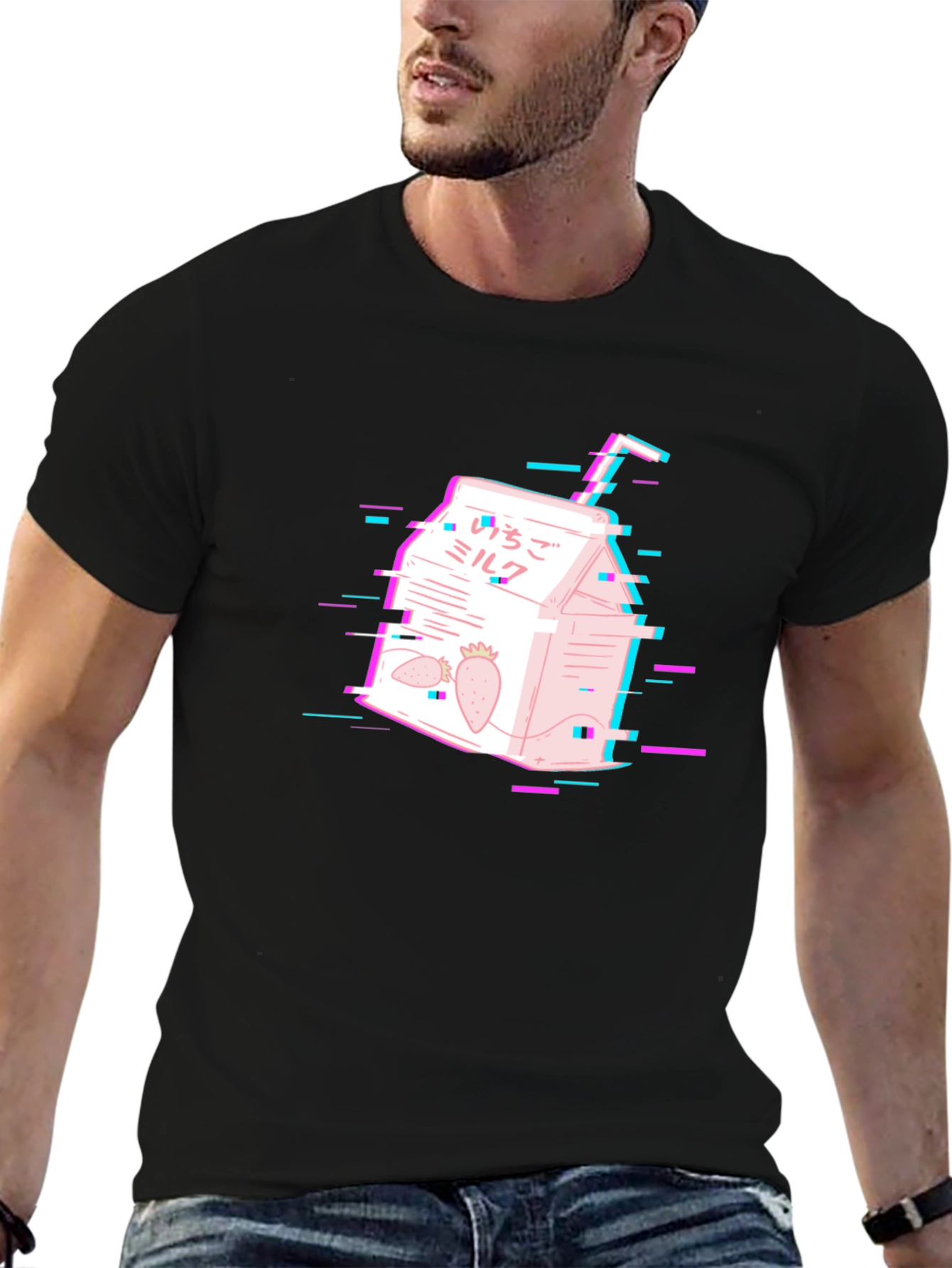Strawberry Milk Glitch T-Shirt - Vaporwave Aesthetic Tee