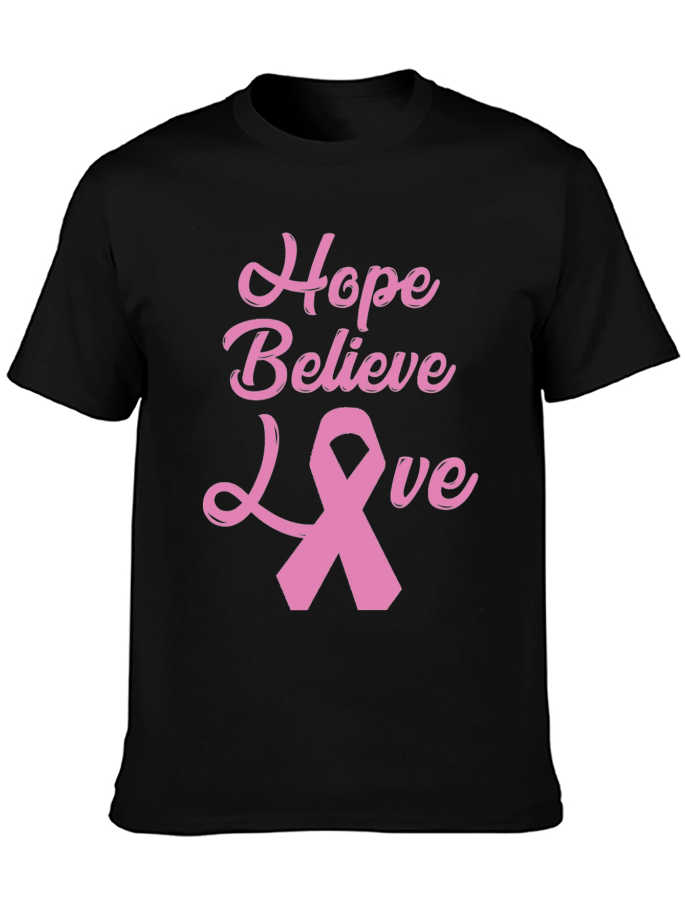 Hope Believe Love Breast Cancer Awareness Black T-Shirt