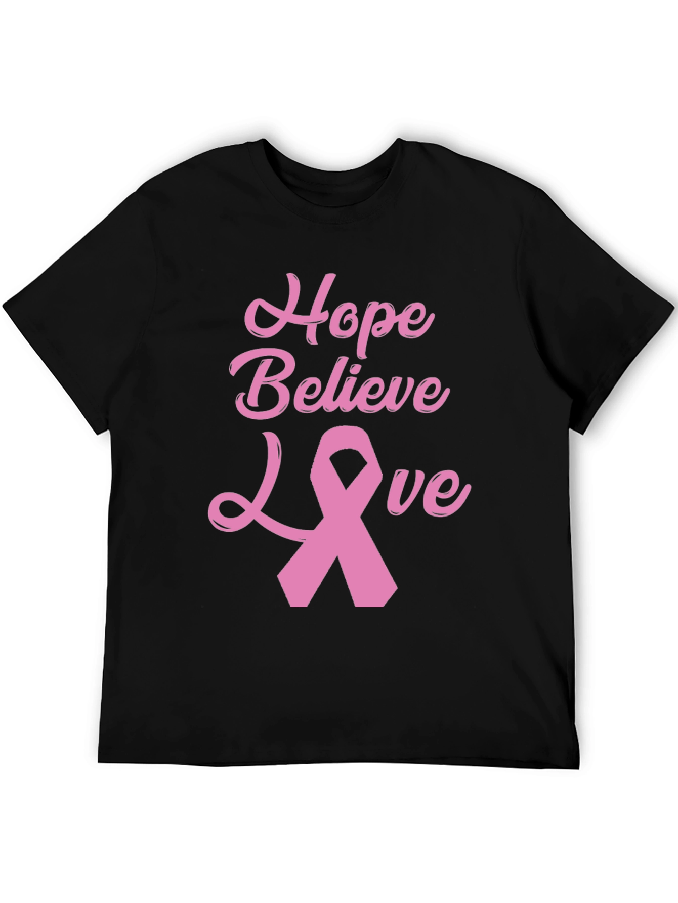 Hope Believe Love Breast Cancer Awareness Black T-Shirt