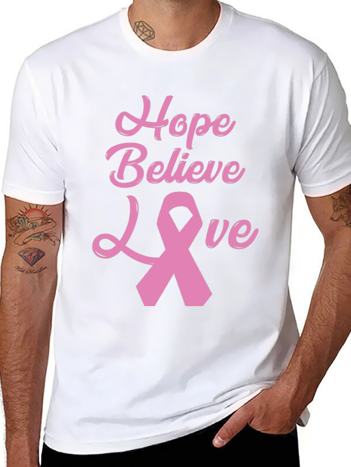 Hope Believe Love Breast Cancer Awareness Black T-Shirt