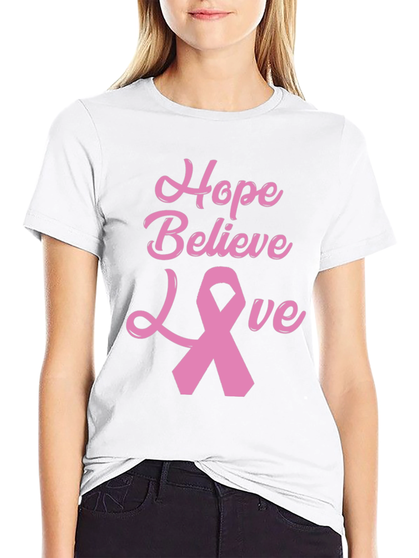Hope Believe Love Breast Cancer Awareness Black T-Shirt
