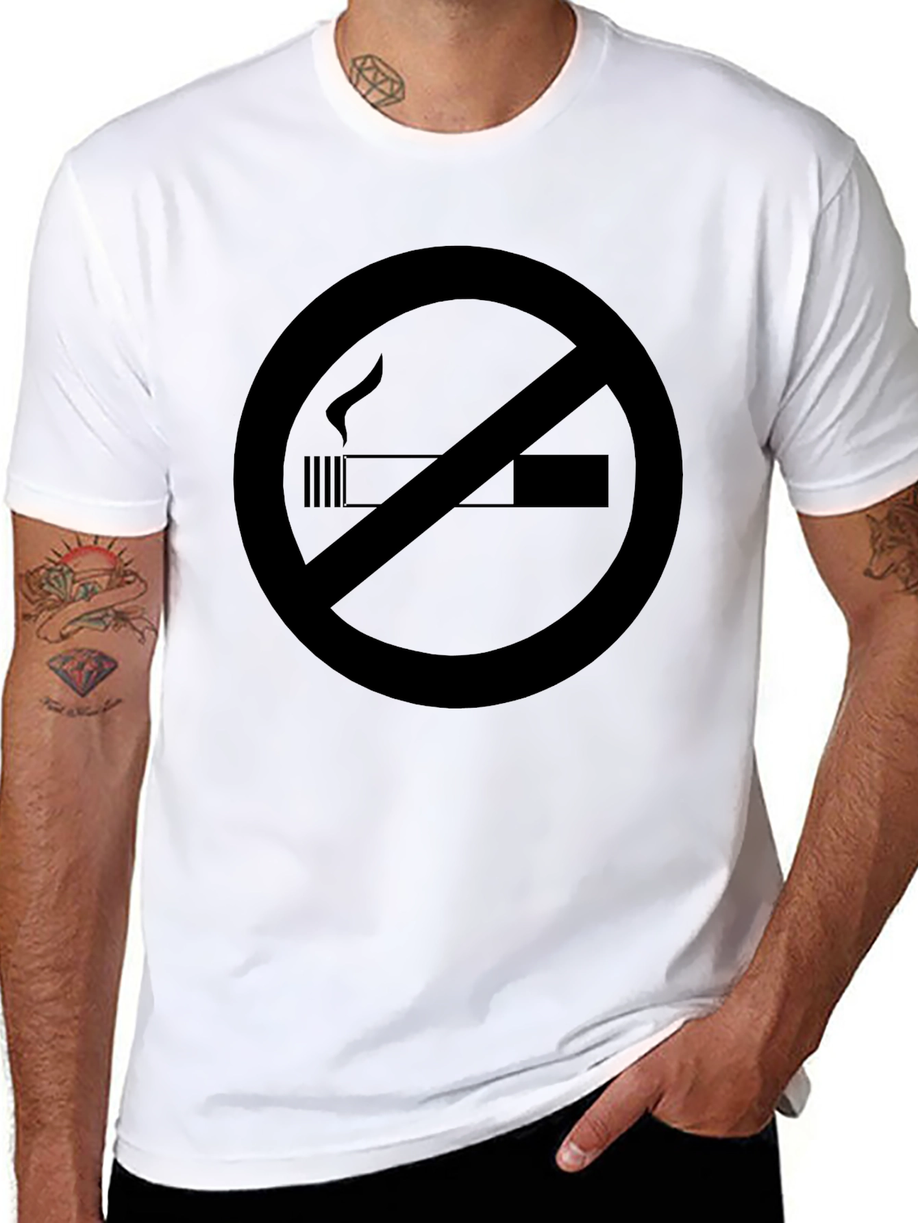 No Smoking Graphic Tee - Black Crew Neck T-Shirt