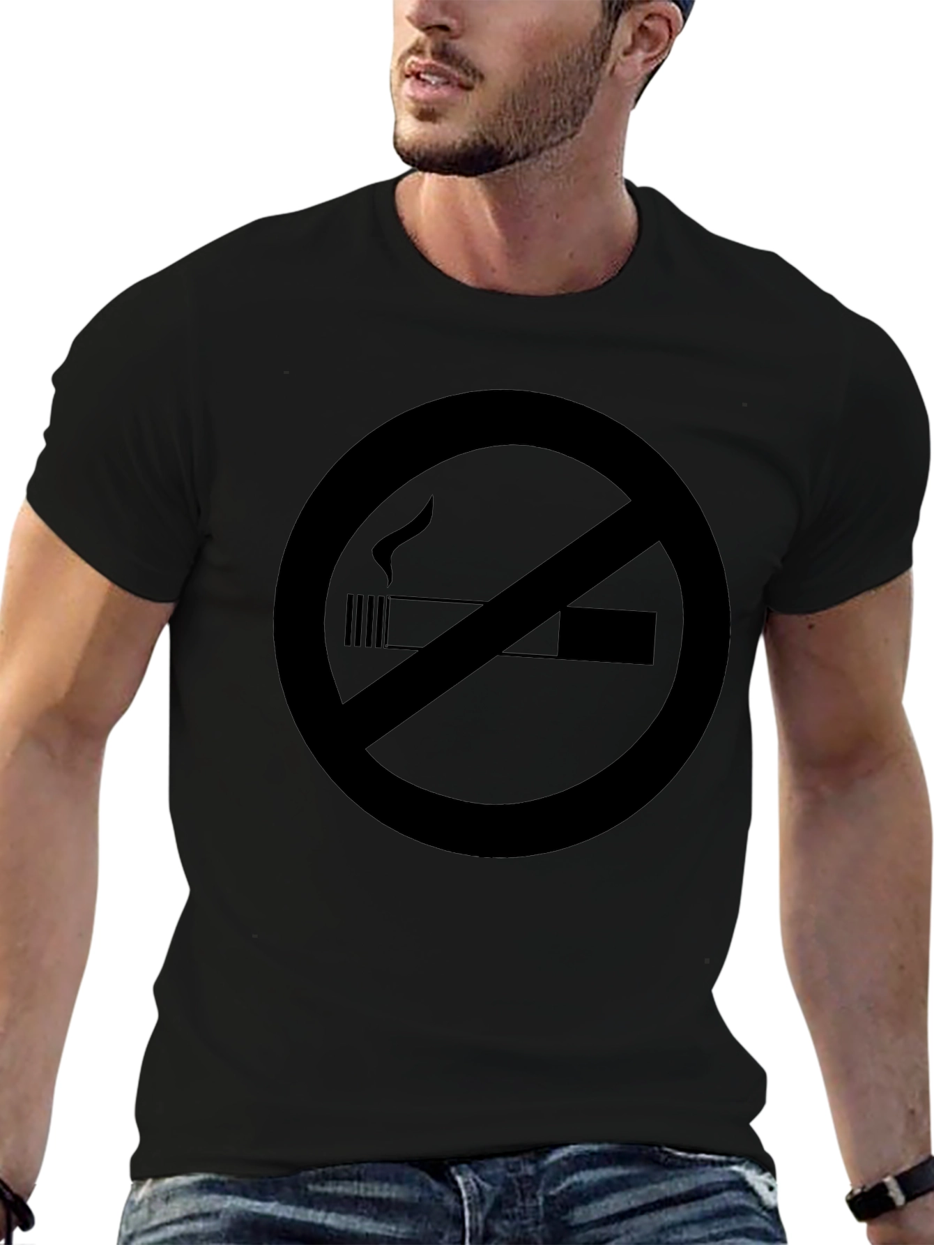 No Smoking Graphic Tee - Black Crew Neck T-Shirt