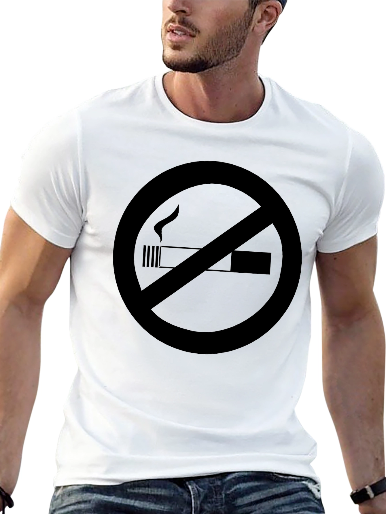No Smoking Graphic Tee - Black Crew Neck T-Shirt