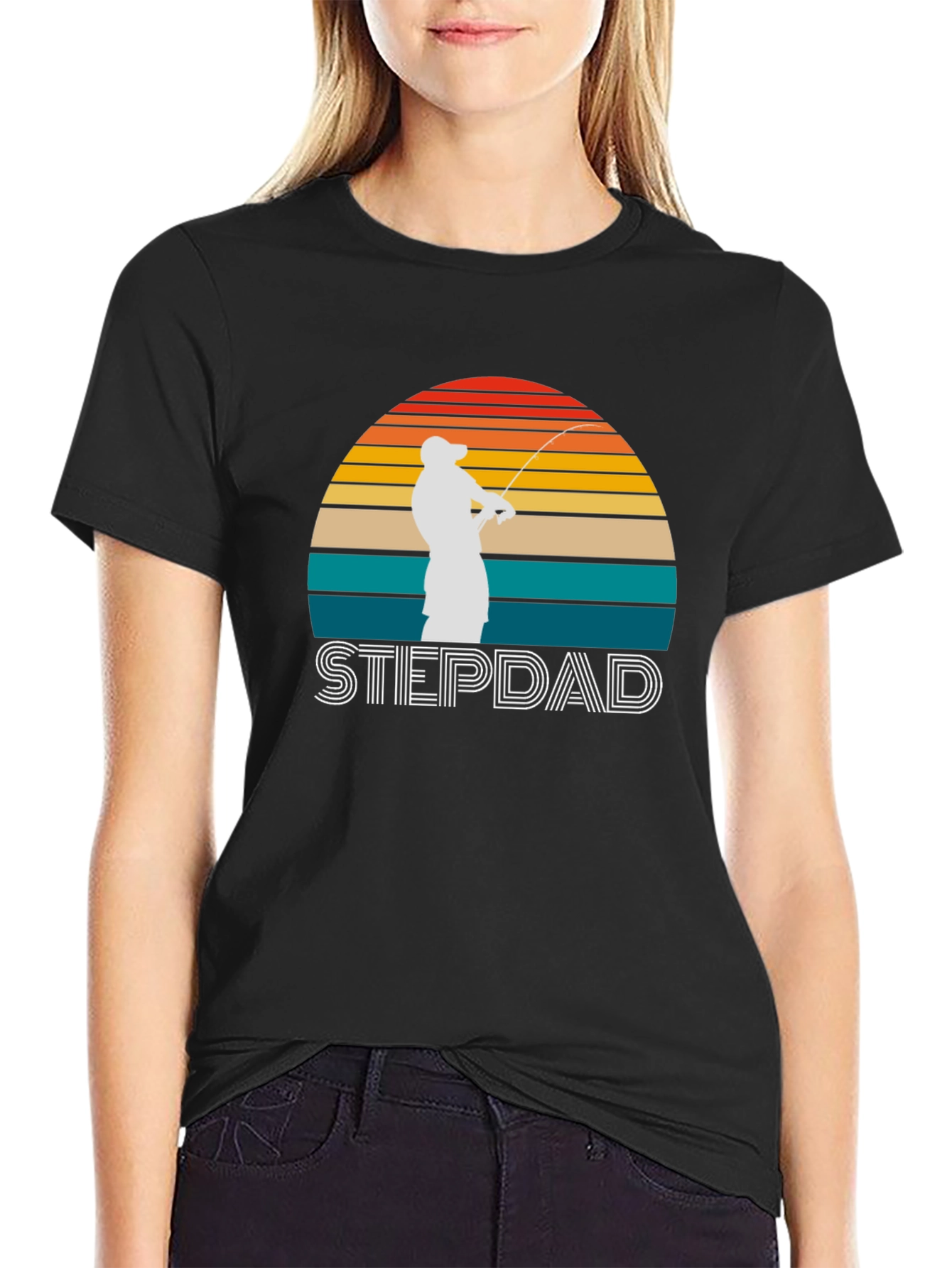 Stepdad Fishing Sunset Graphic T-Shirt