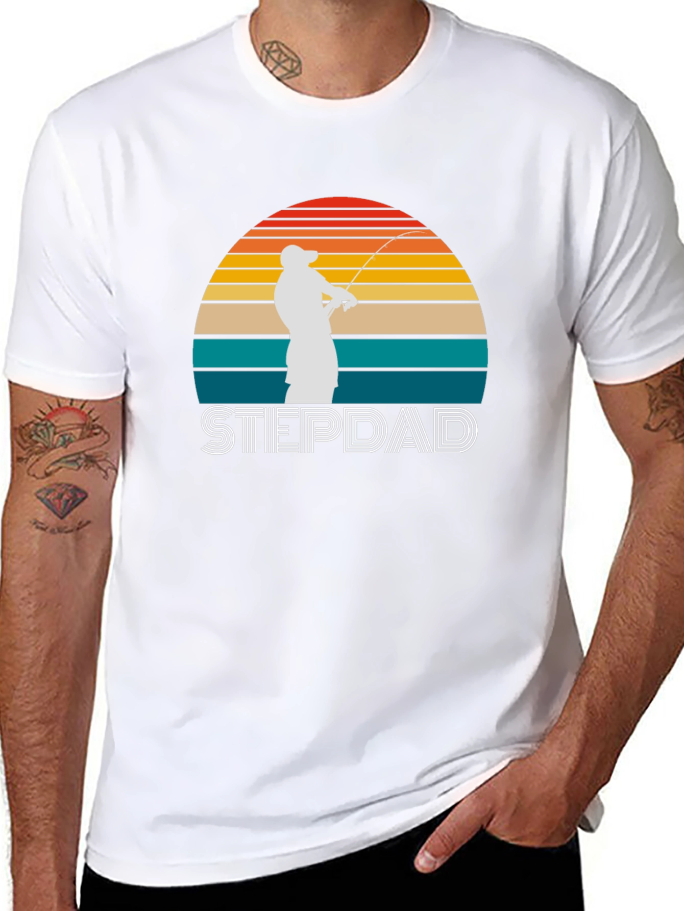 Stepdad Fishing Sunset Graphic T-Shirt