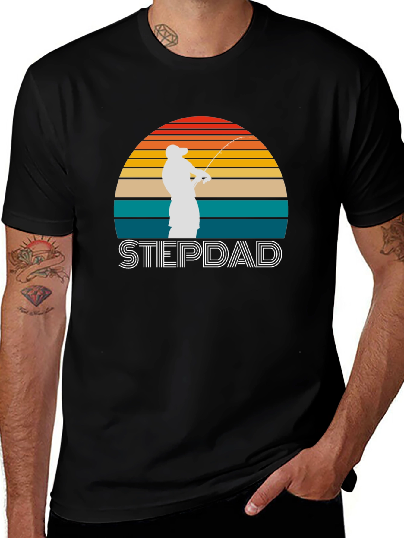 Stepdad Fishing Sunset Graphic T-Shirt