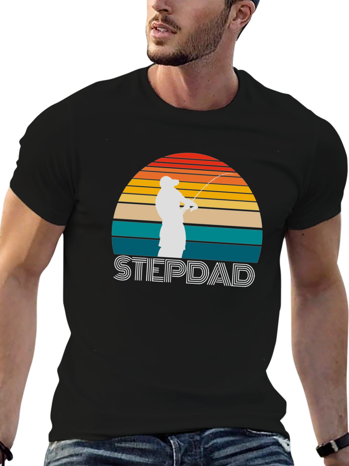 Stepdad Fishing Sunset Graphic T-Shirt