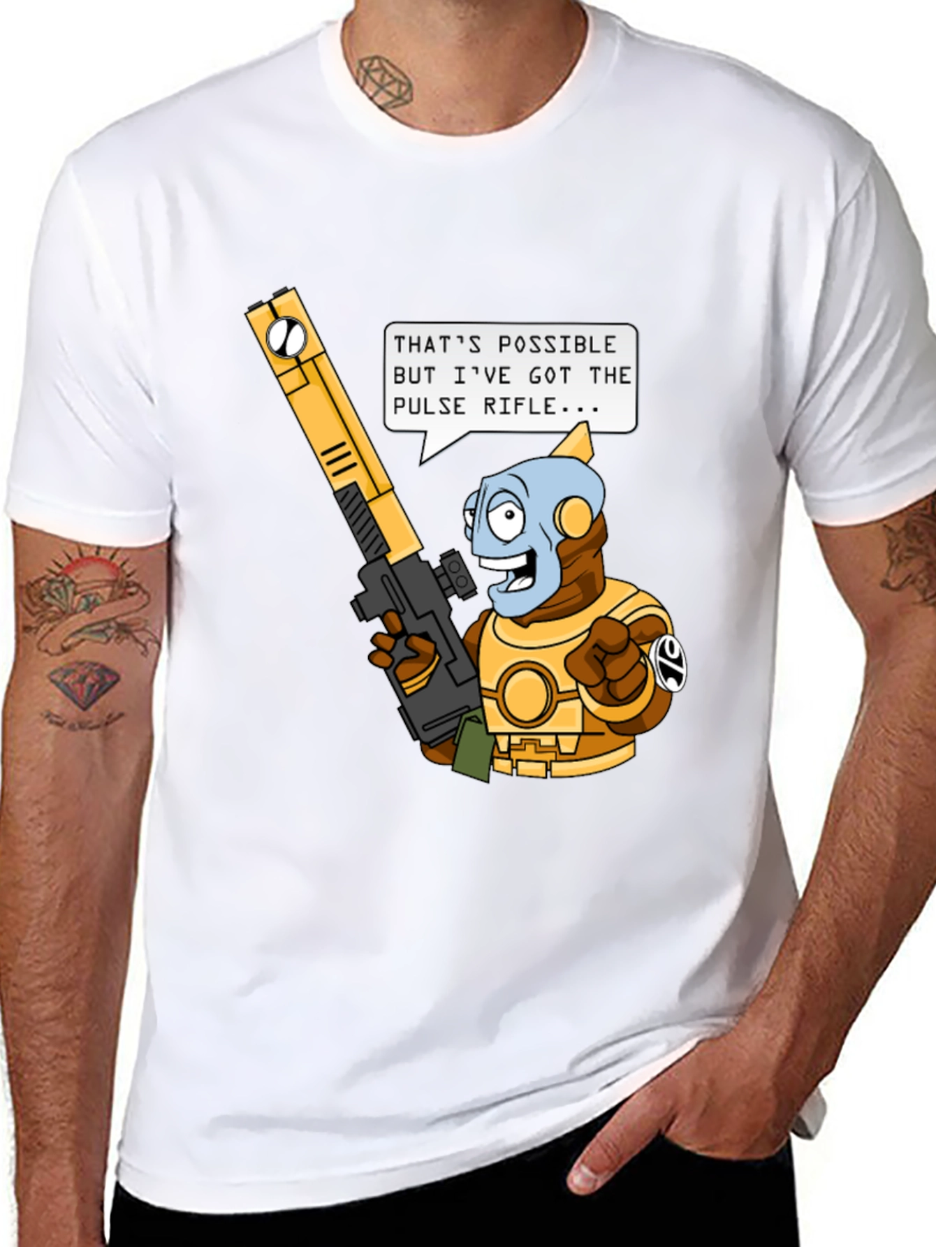 Humorous Sci-Fi T-Shirt - Pulse Rifle Design