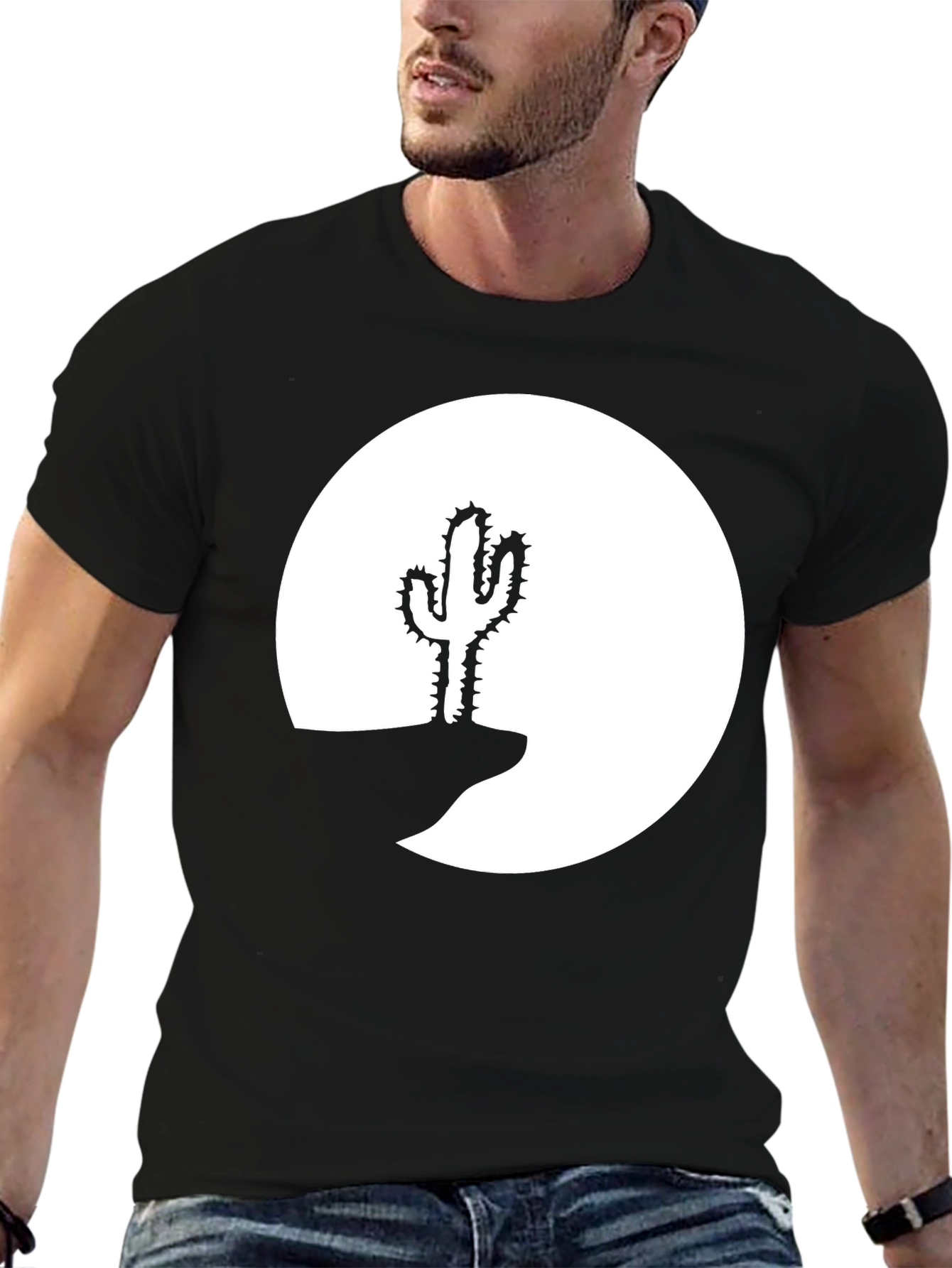 Cactus Desert Graphic Tee - Black Cotton Shirt