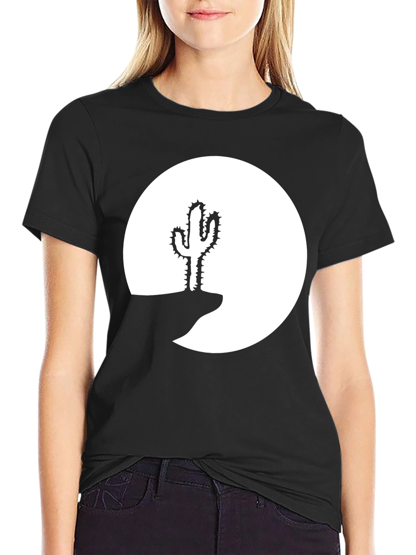 Cactus Desert Graphic Tee - Black Cotton Shirt