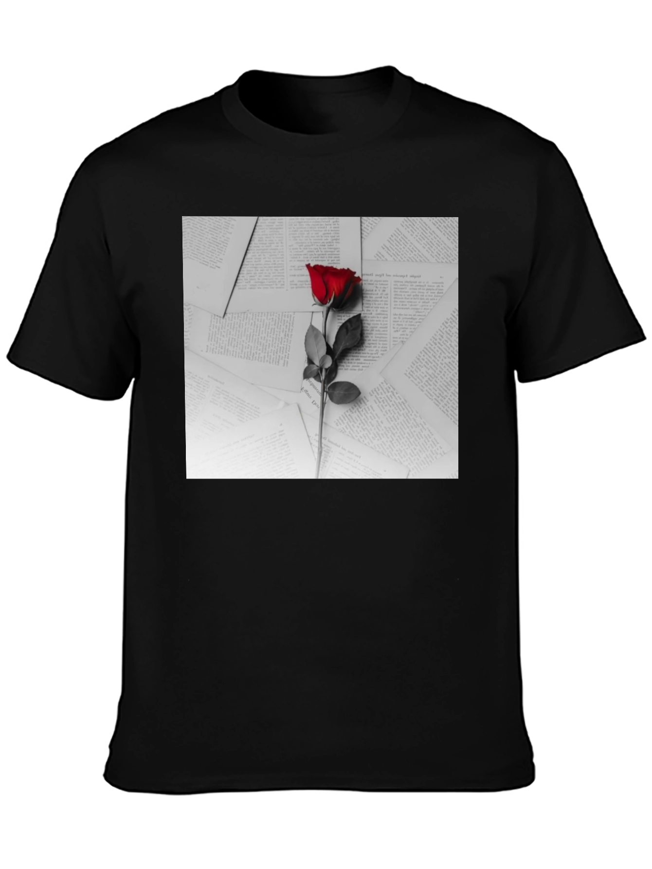 Red Rose on Books Graphic Tee - Trendy Style