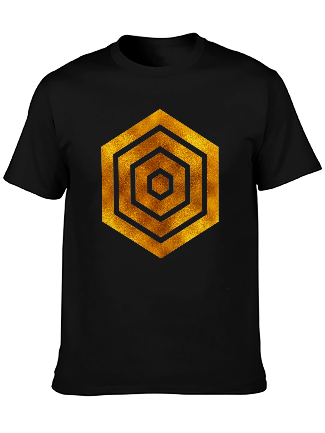 Golden Hexagon Graphic Black T-Shirt