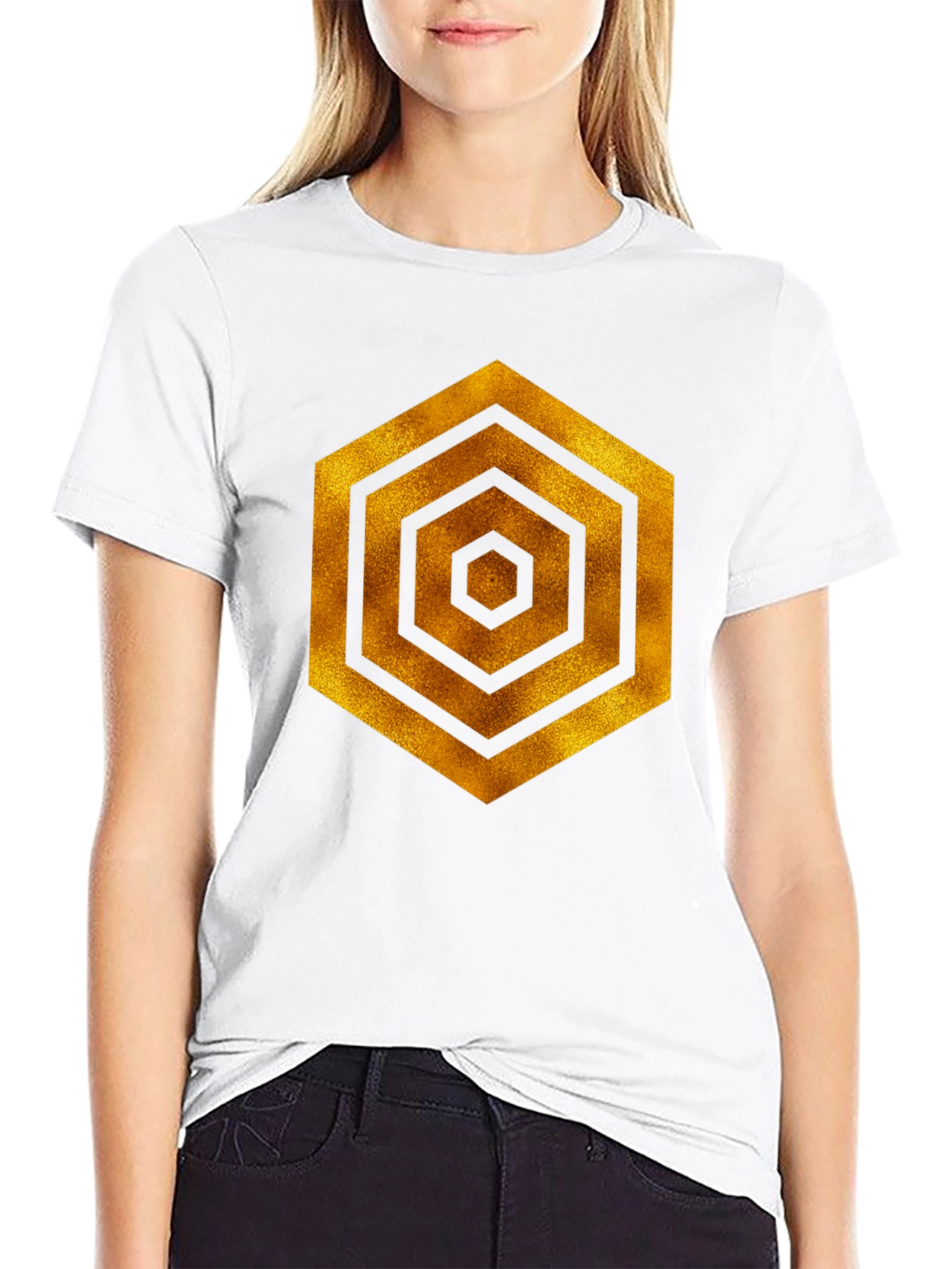 Golden Hexagon Graphic Black T-Shirt