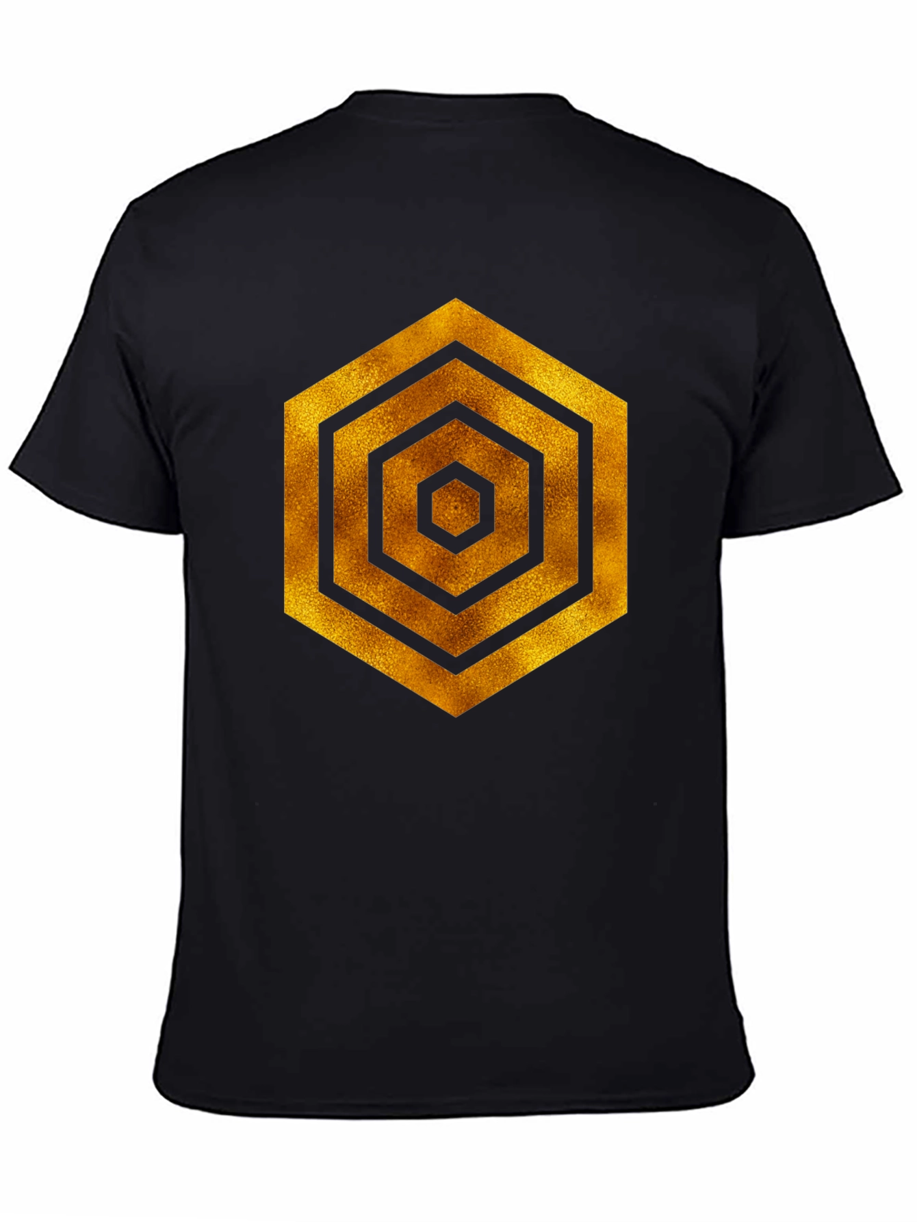 Golden Hexagon Graphic Black T-Shirt
