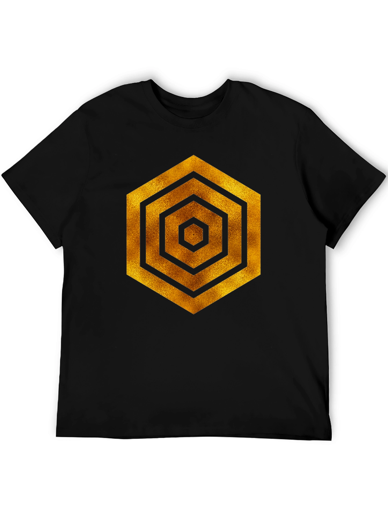 Golden Hexagon Graphic Black T-Shirt