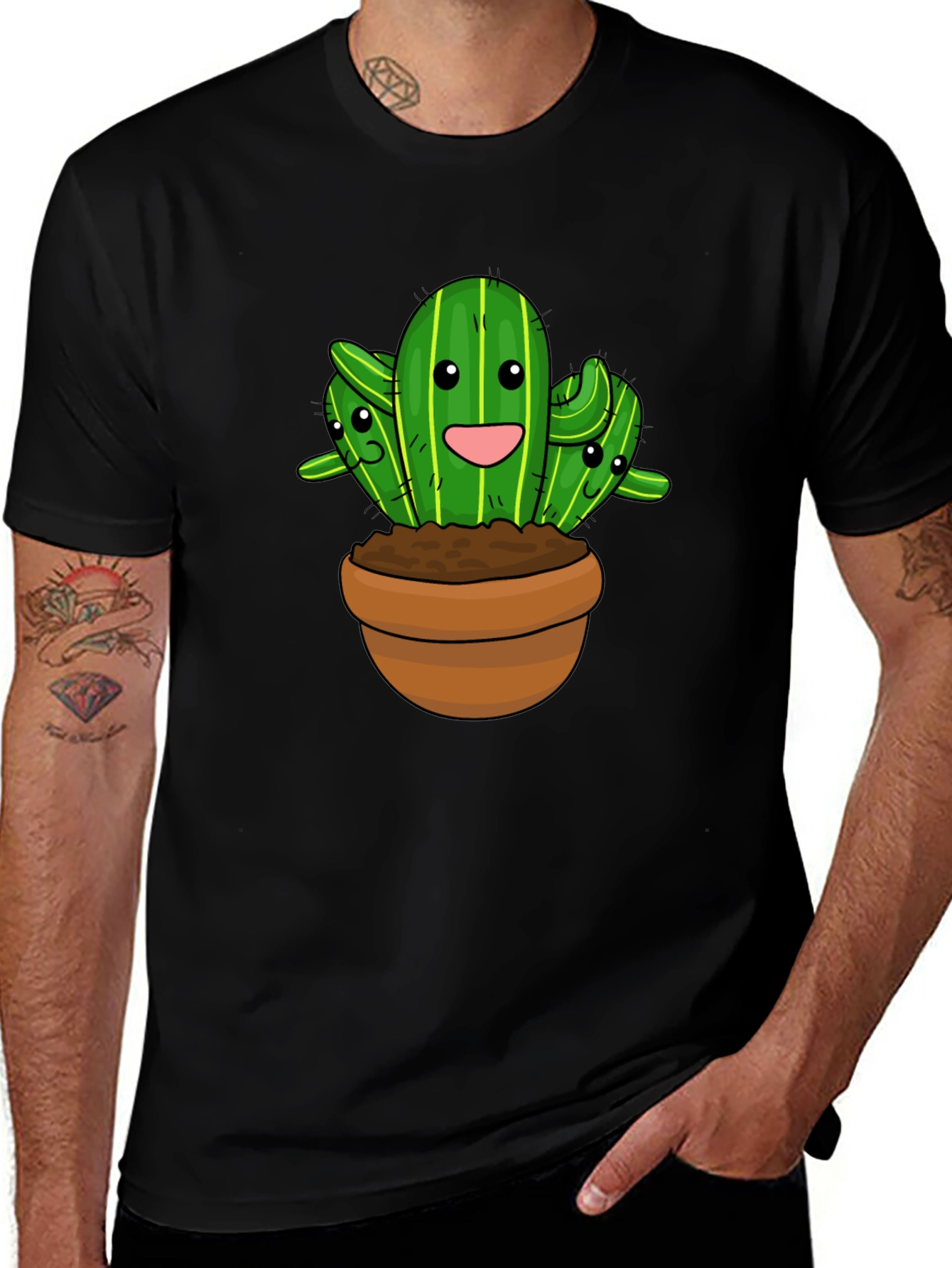 Cute Cactus Graphic Black T-Shirt