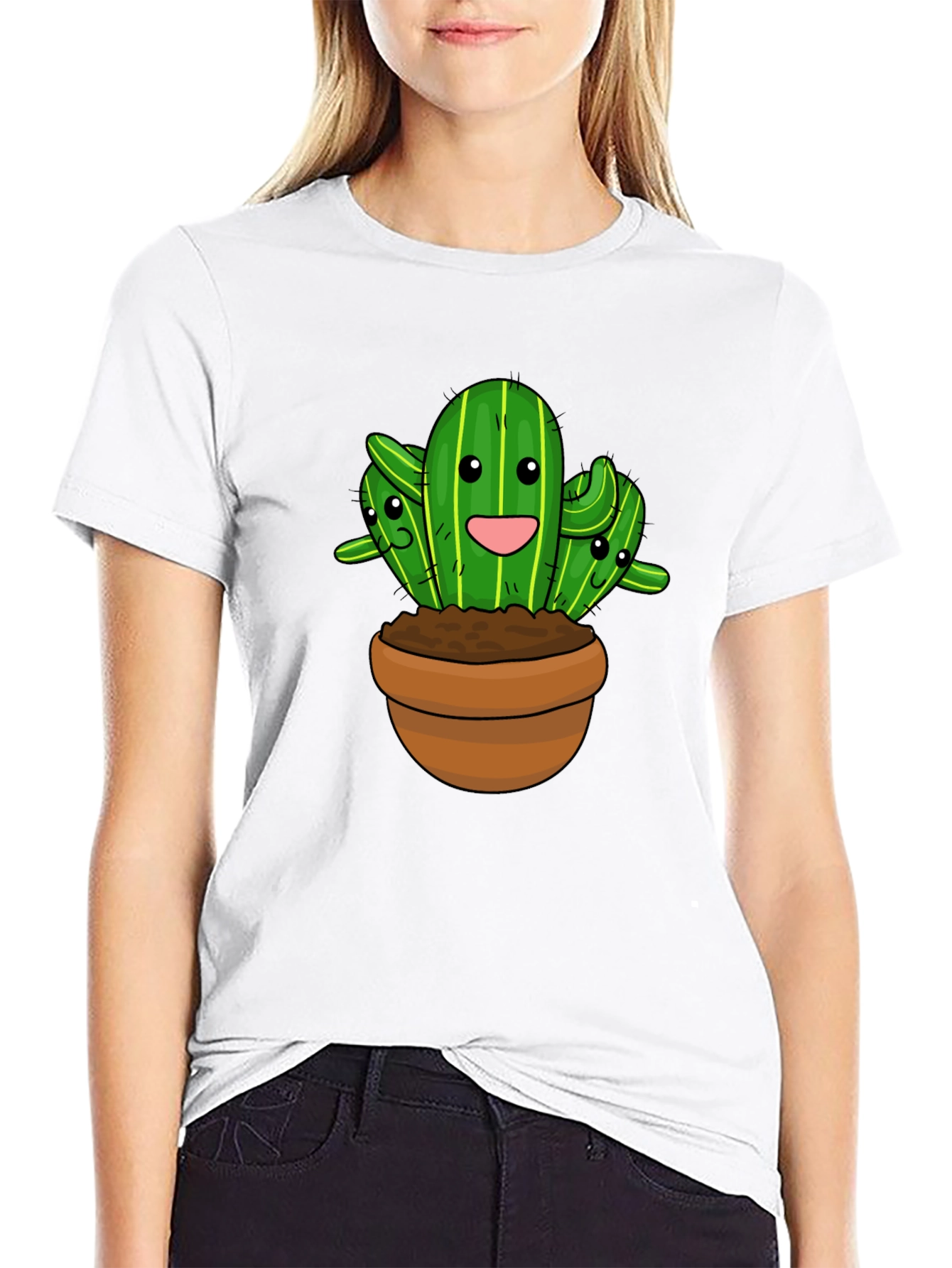 Cute Cactus Graphic Black T-Shirt