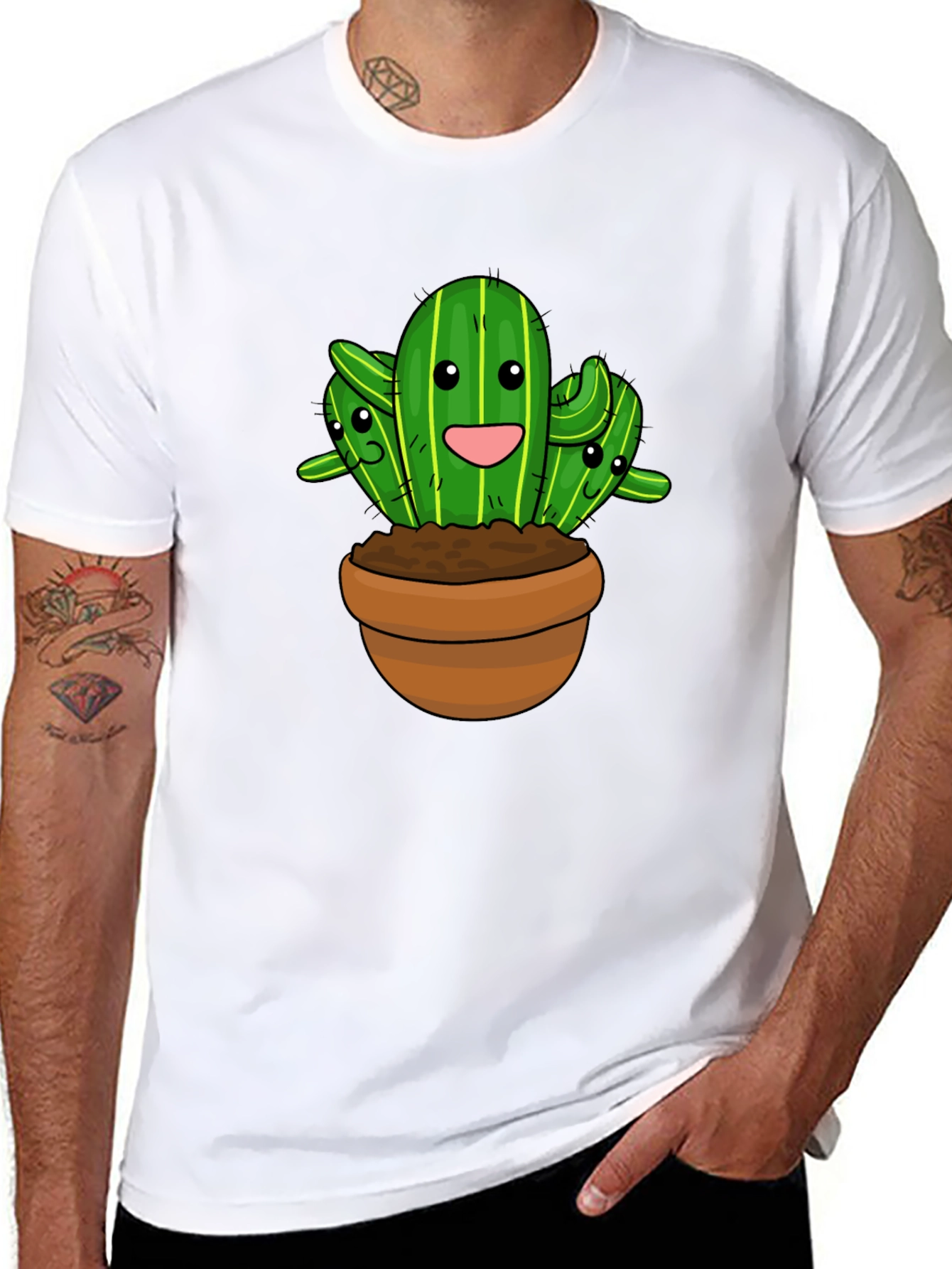 Cute Cactus Graphic Black T-Shirt