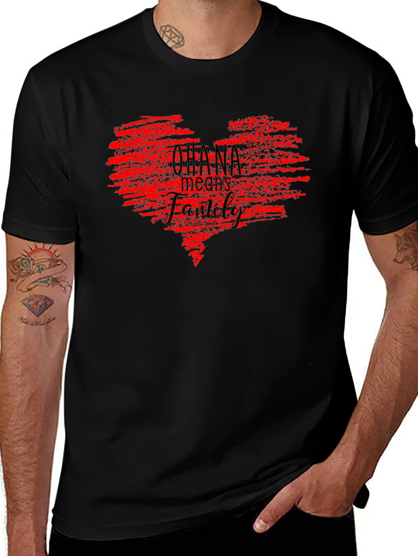 Ohana Means Family Red Heart Graphic Tee