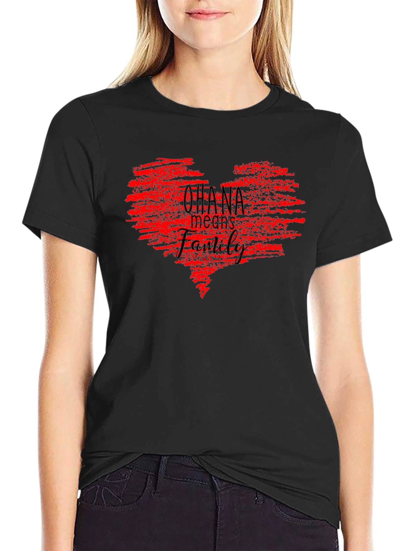 Ohana Means Family Red Heart Graphic Tee