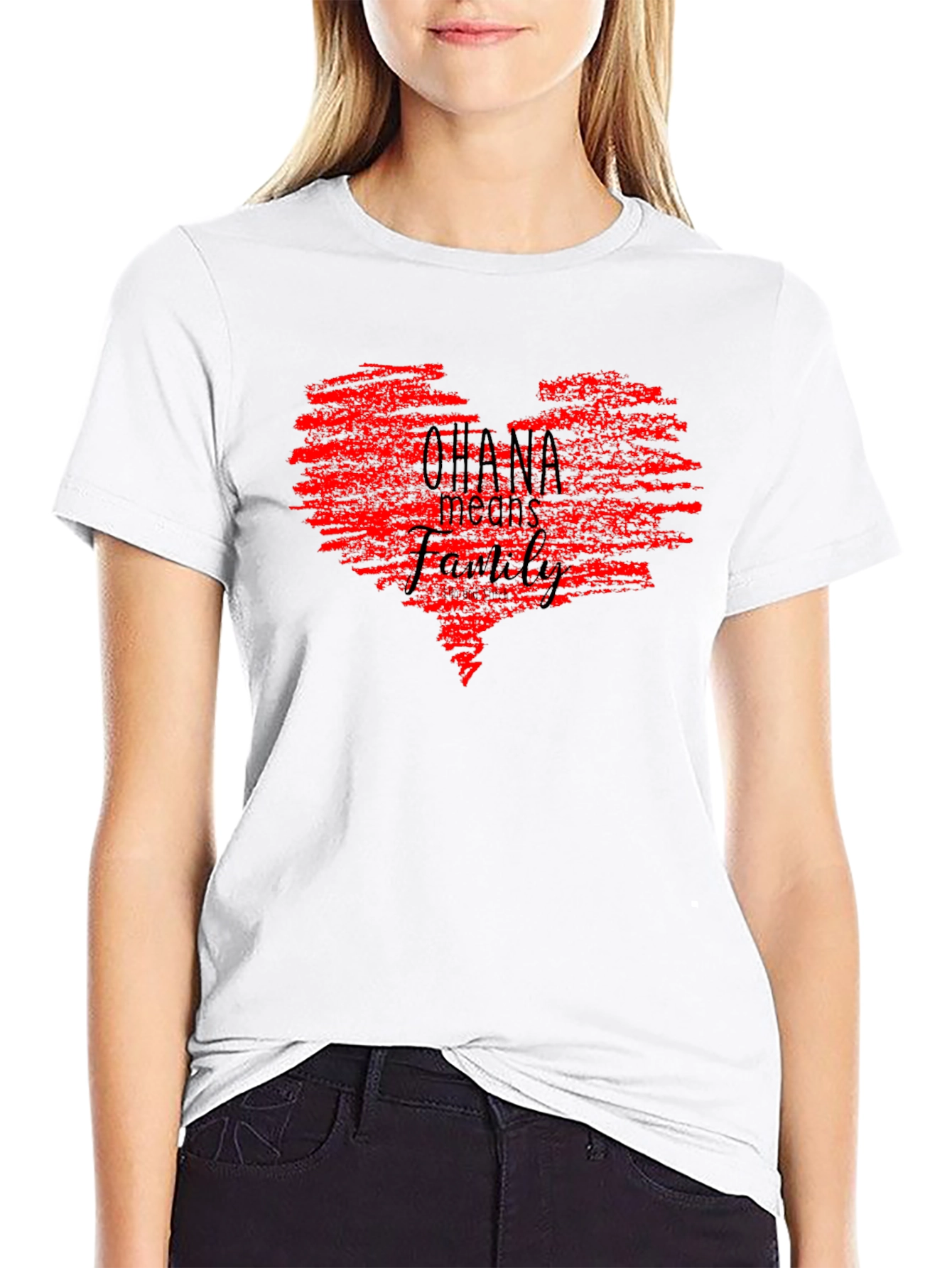 Ohana Means Family Red Heart Graphic Tee