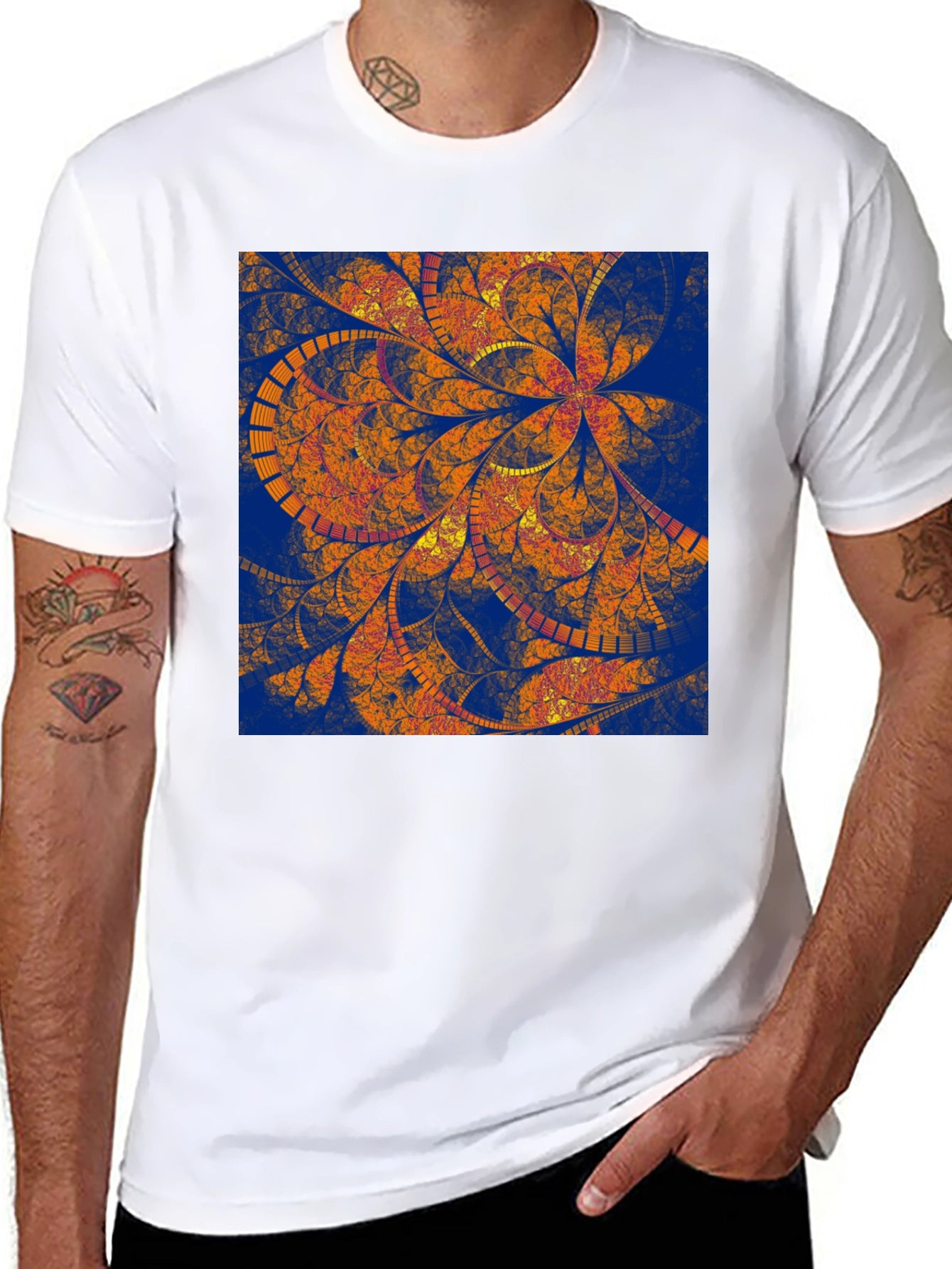 Abstract Floral Print Black T-Shirt