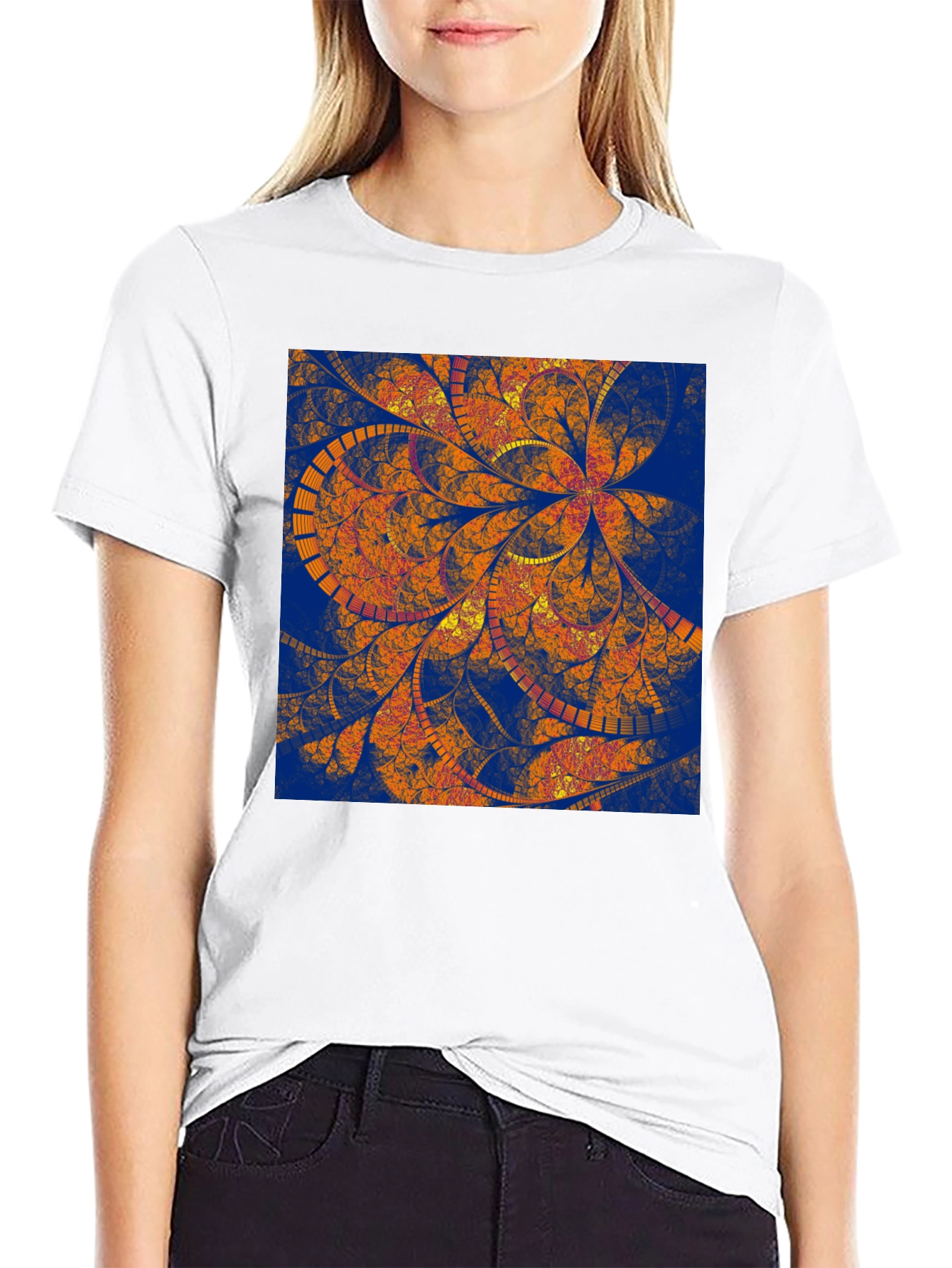Abstract Floral Print Black T-Shirt