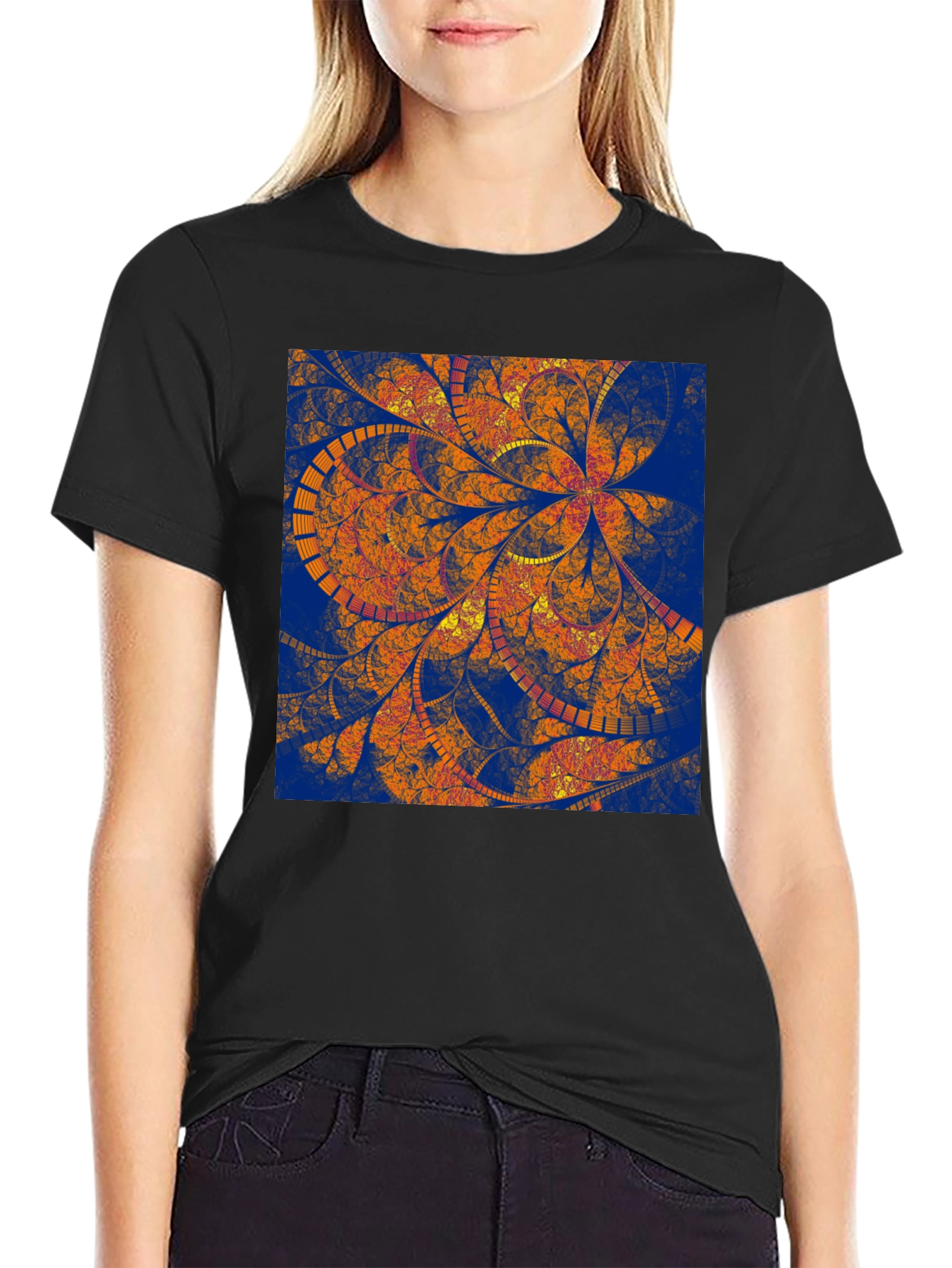 Abstract Floral Print Black T-Shirt