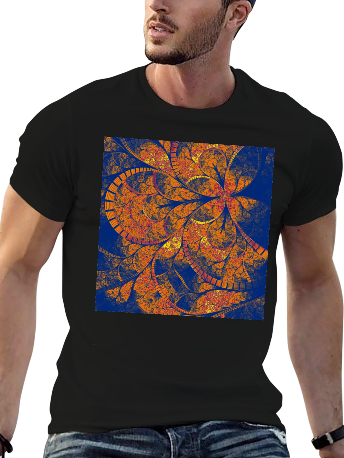 Abstract Floral Print Black T-Shirt