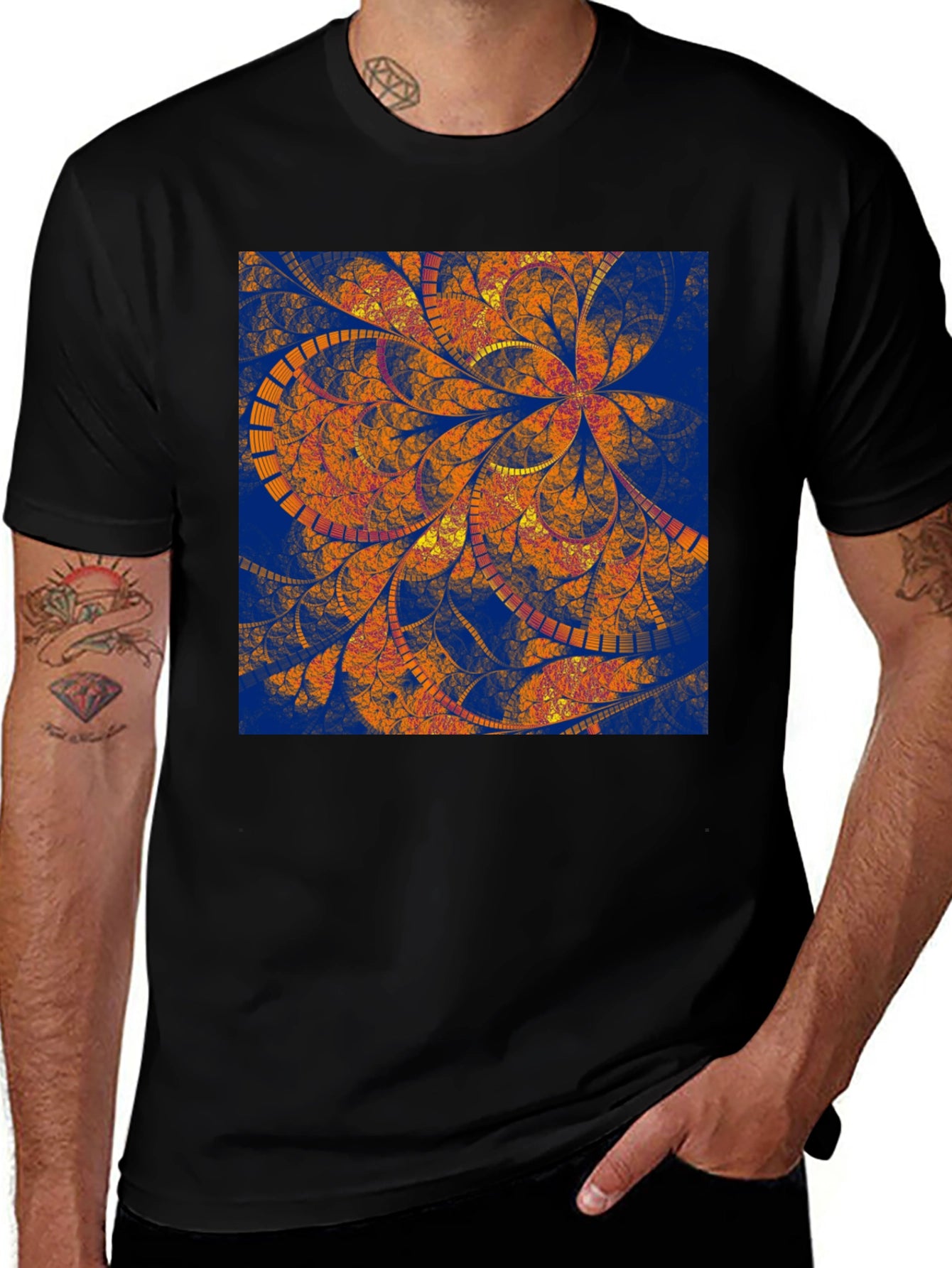 Abstract Floral Print Black T-Shirt