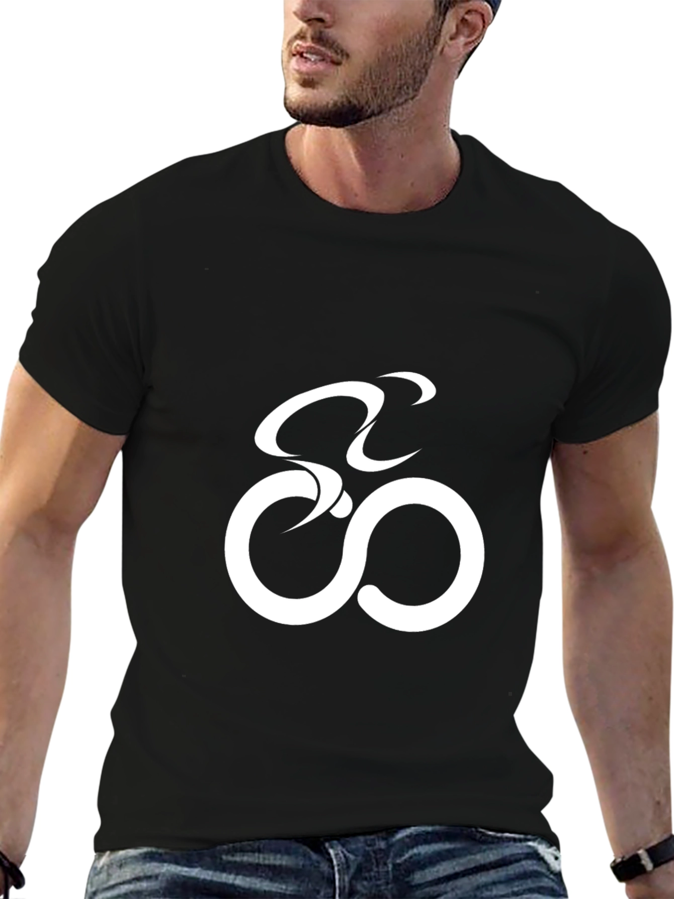 Stylish Black T-Shirt with Abstract Bike Design