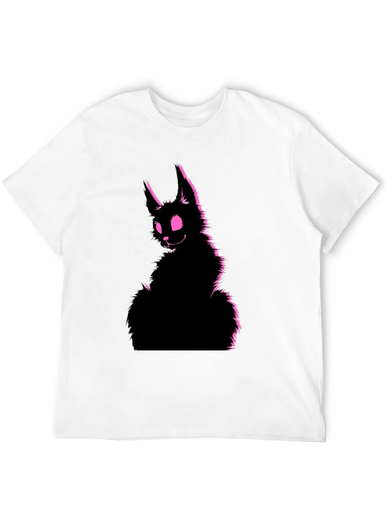 Black Tee with Creepy Pink Rabbit Graphic