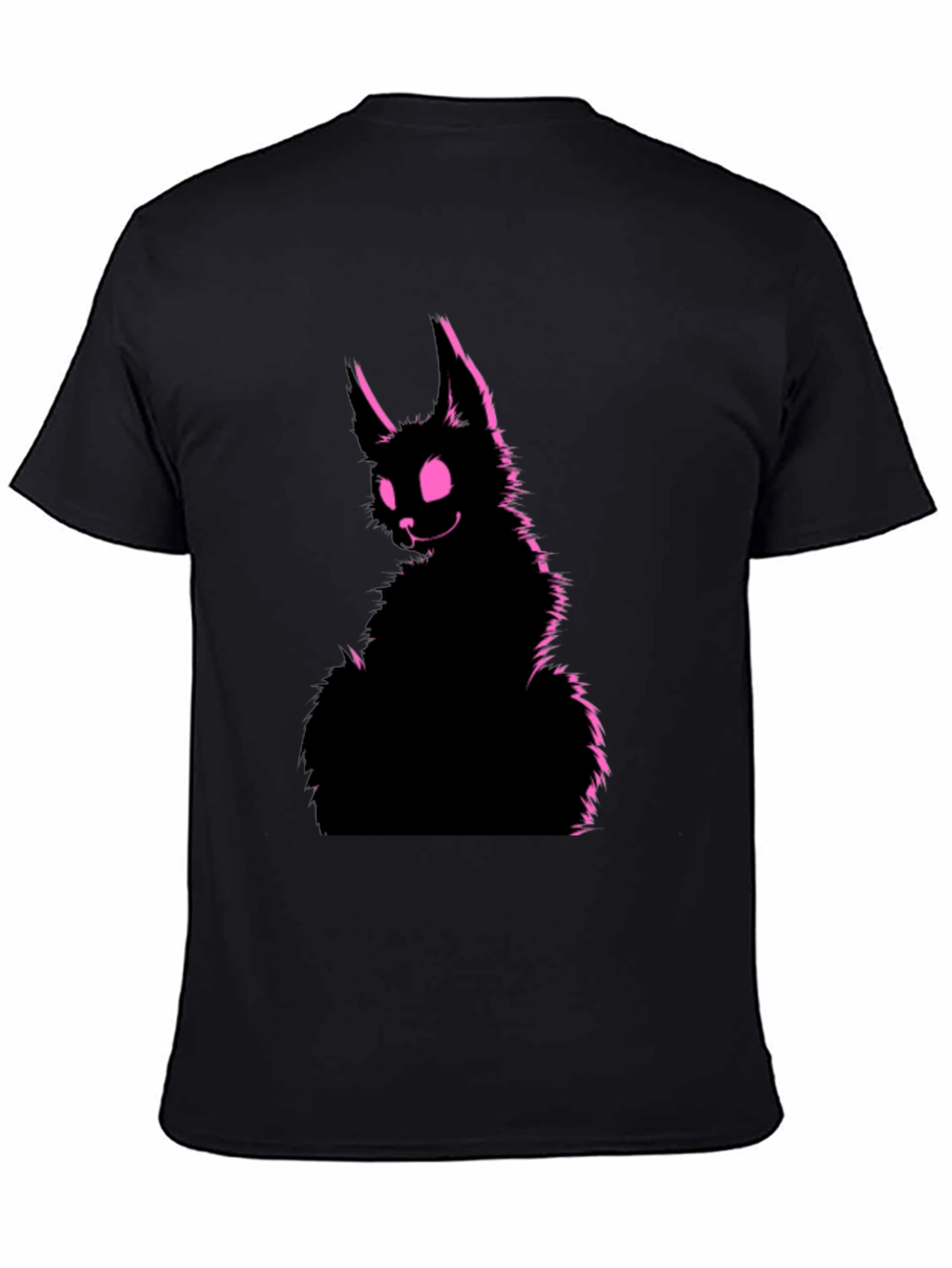 Black Tee with Creepy Pink Rabbit Graphic