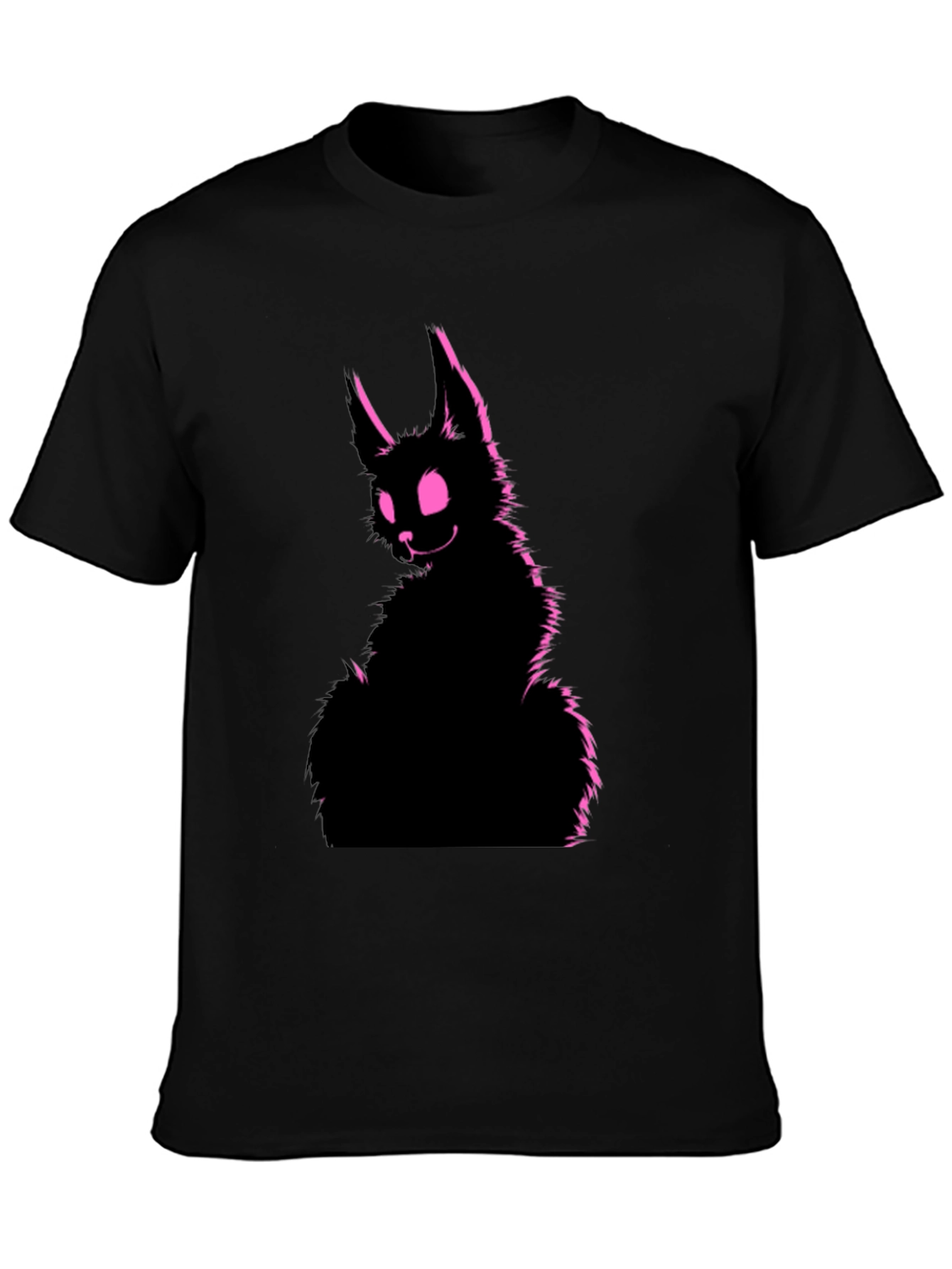 Black Tee with Creepy Pink Rabbit Graphic