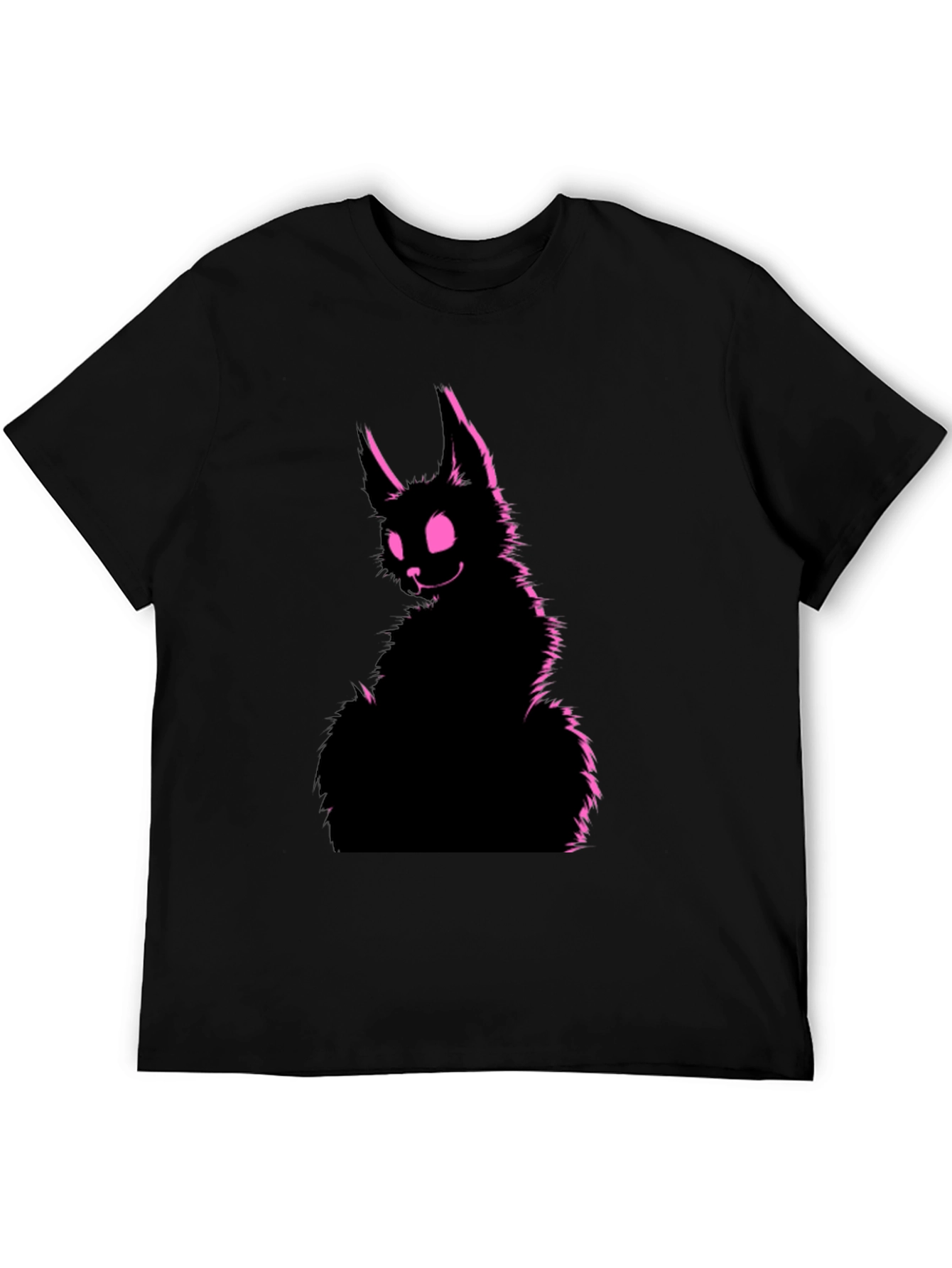 Black Tee with Creepy Pink Rabbit Graphic