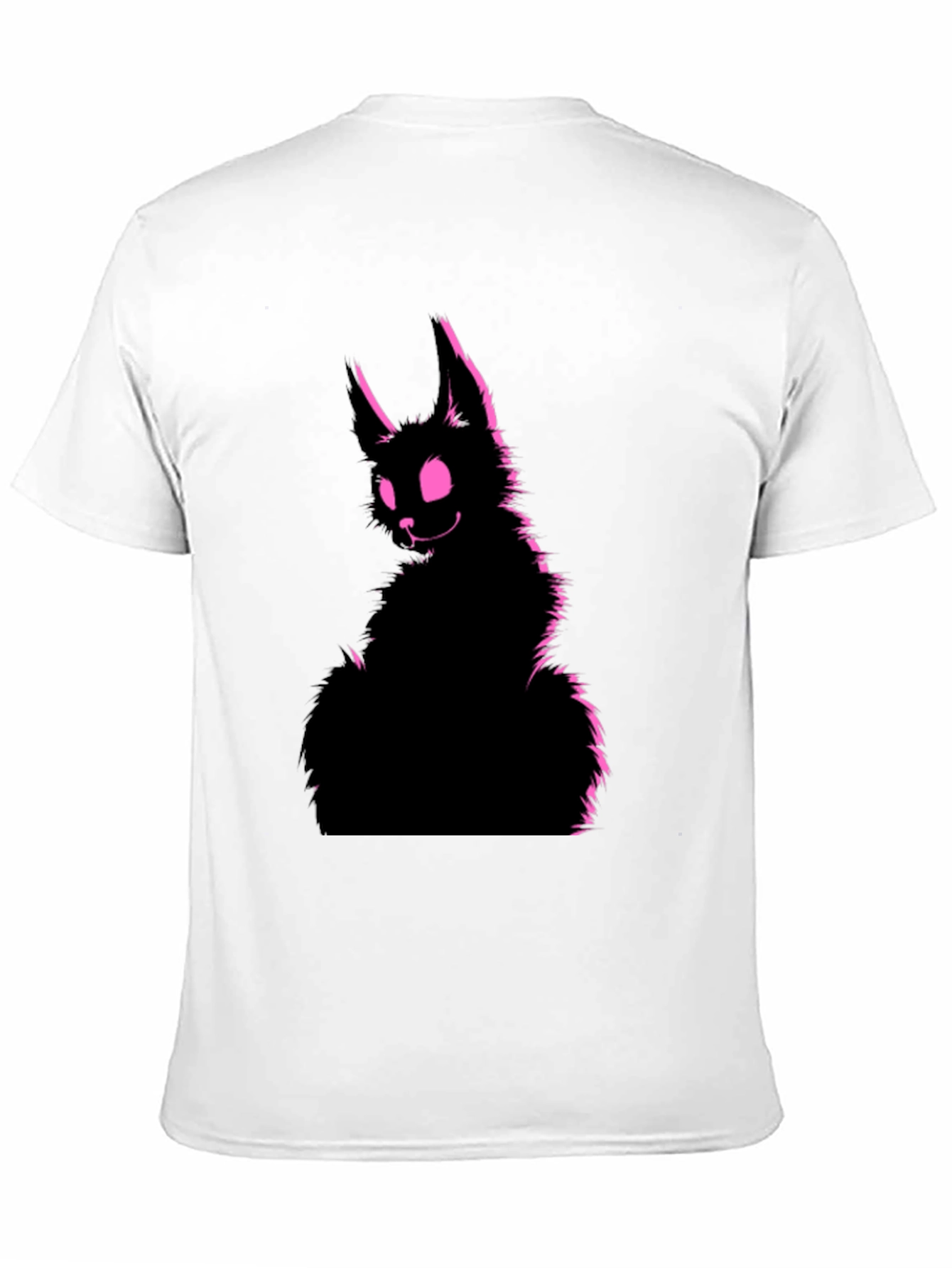 Black Tee with Creepy Pink Rabbit Graphic