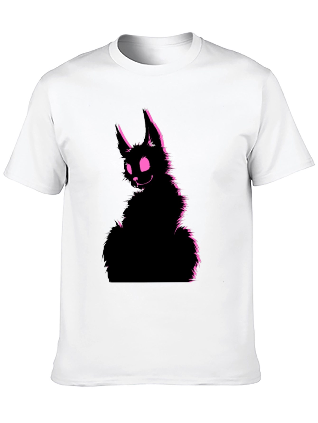 Black Tee with Creepy Pink Rabbit Graphic