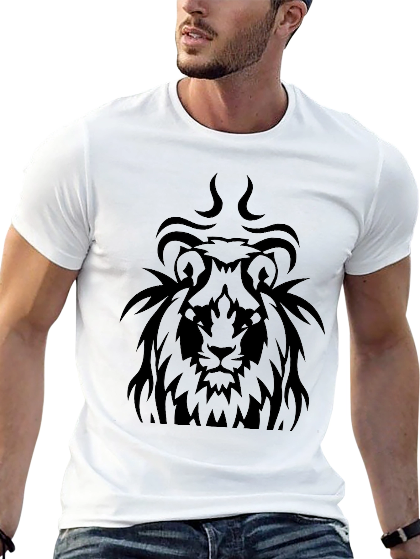 Lion Graphic Black T-Shirt - Tribal Style