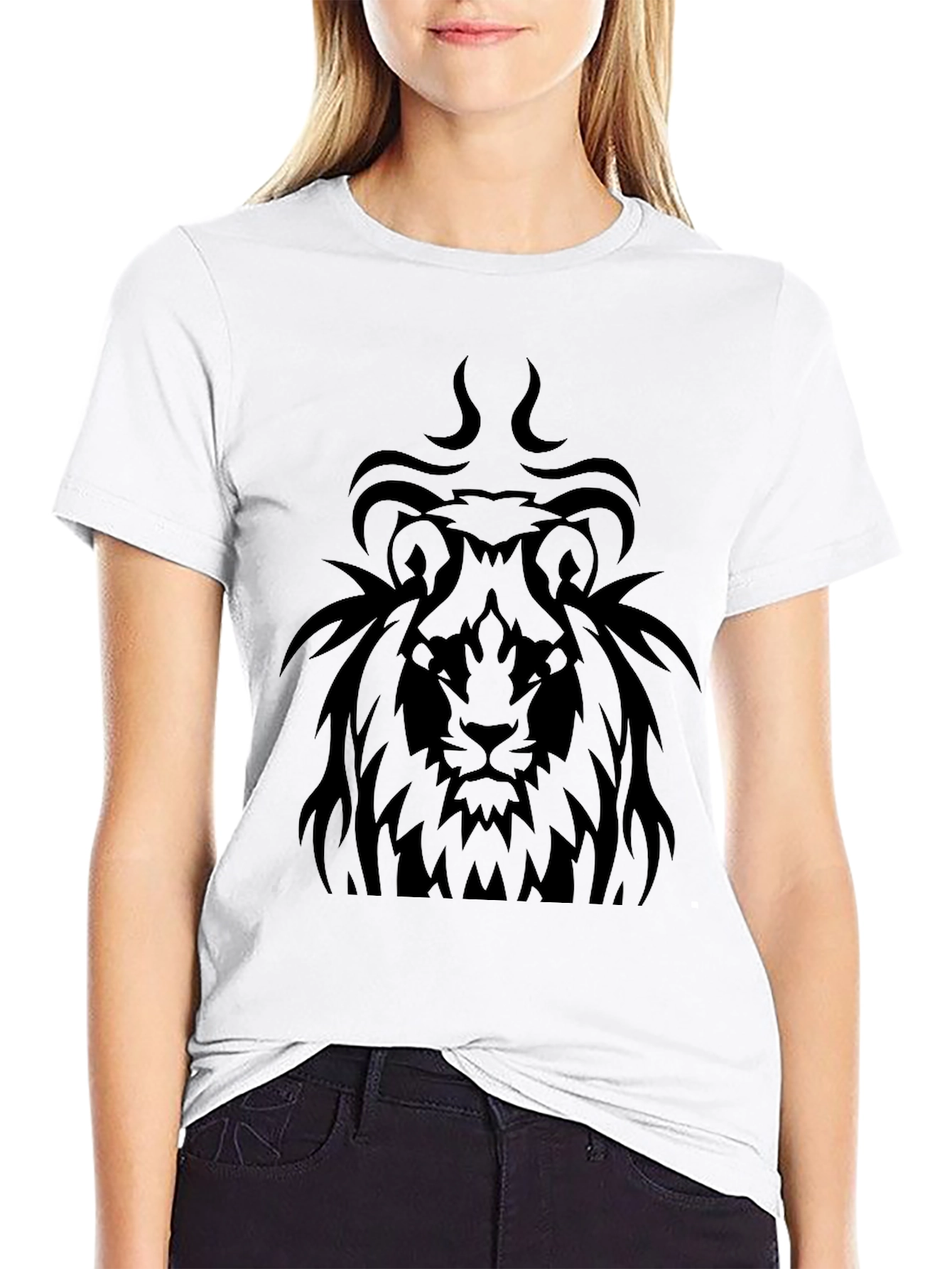 Lion Graphic Black T-Shirt - Tribal Style