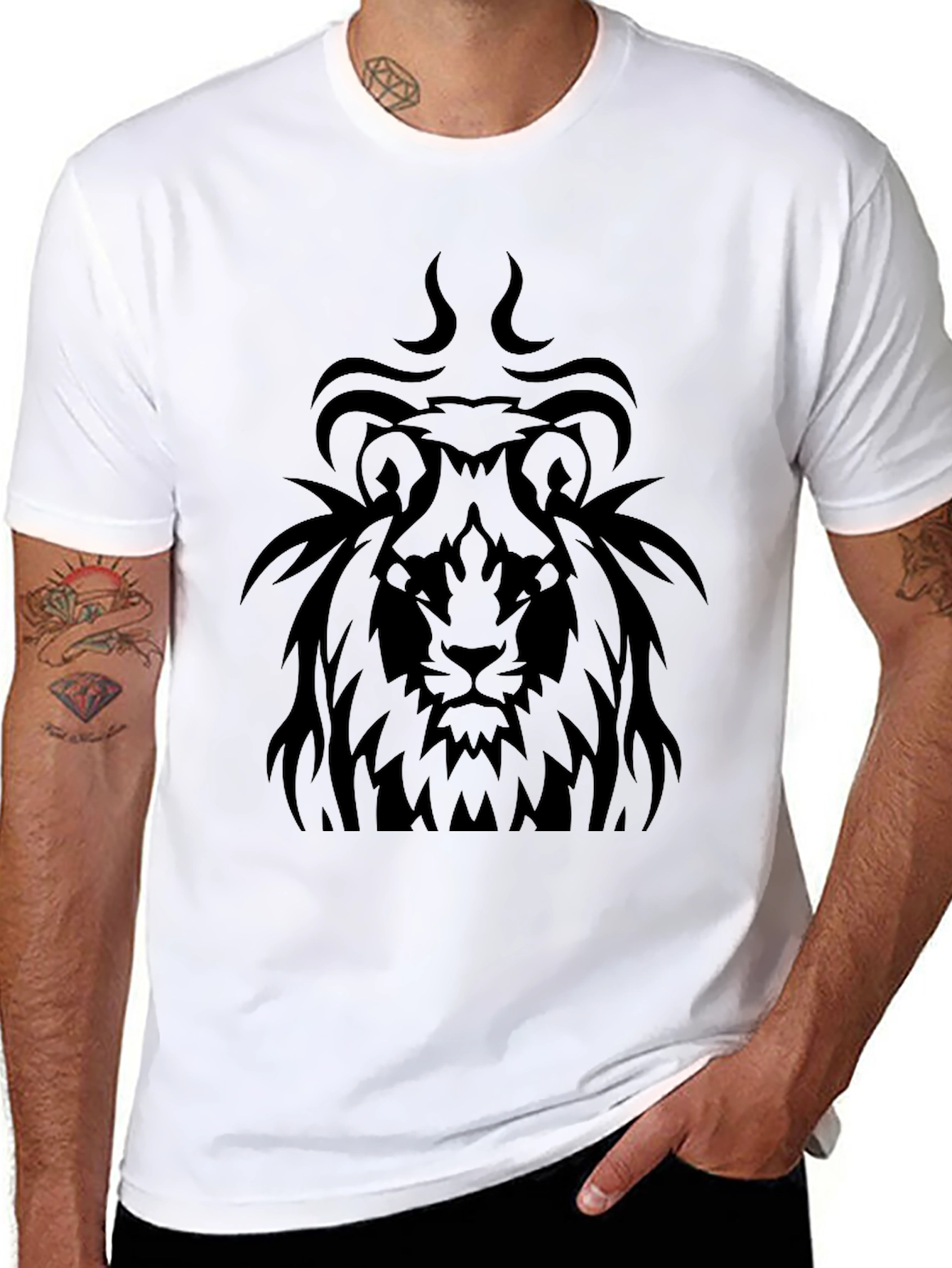 Lion Graphic Black T-Shirt - Tribal Style