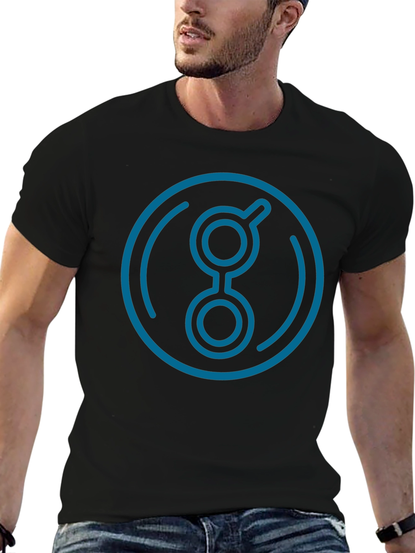 Modern Blue Logo Graphic Black T-Shirt