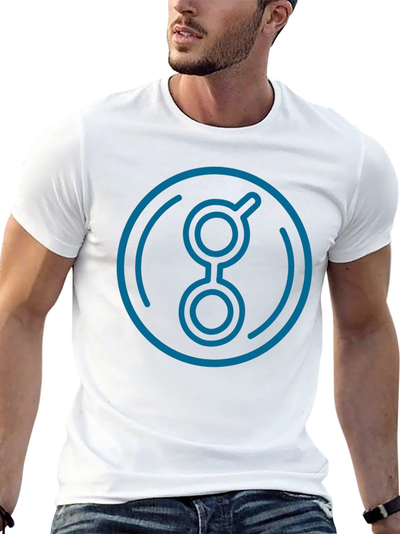 Modern Blue Logo Graphic Black T-Shirt