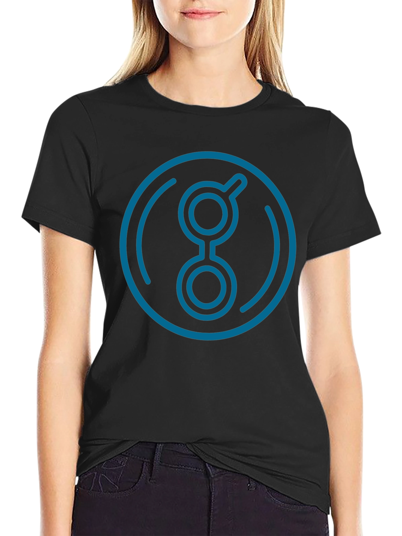 Modern Blue Logo Graphic Black T-Shirt