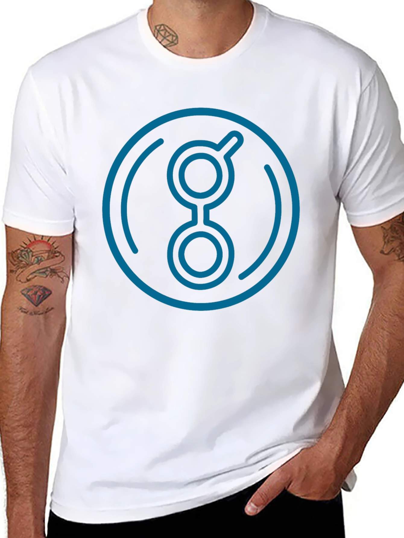 Modern Blue Logo Graphic Black T-Shirt