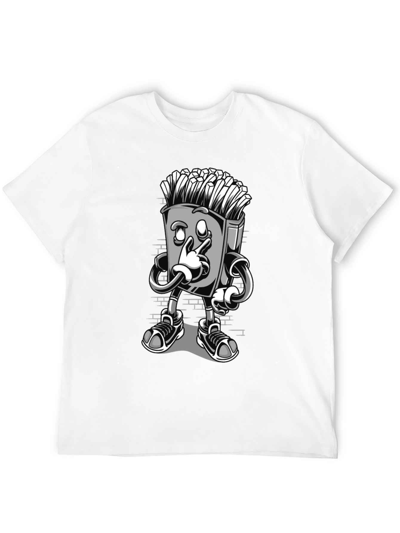 Funny Cartoon Fries Character Graphic T-Shirt