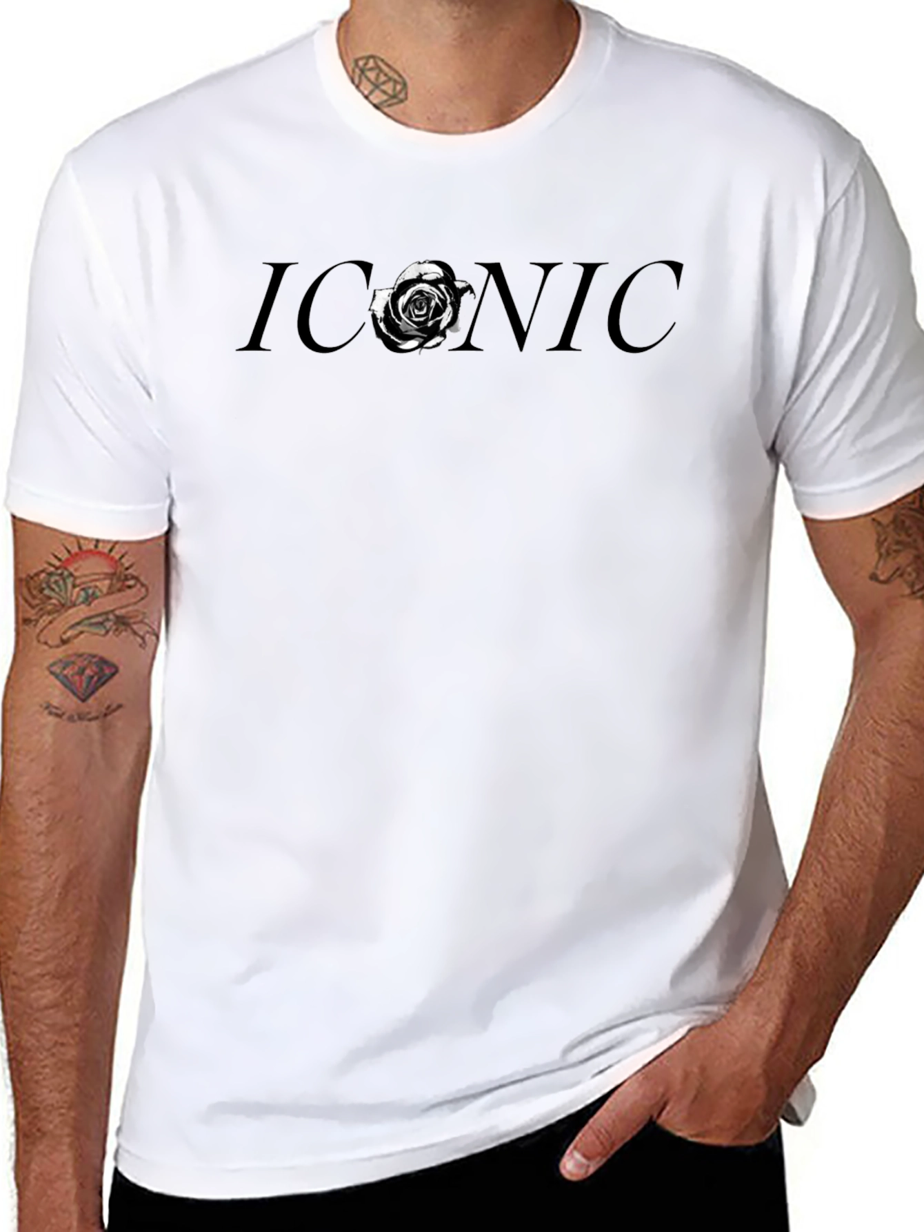 Iconic Rose Graphic Tee - Stylish Black Cotton T-Shirt
