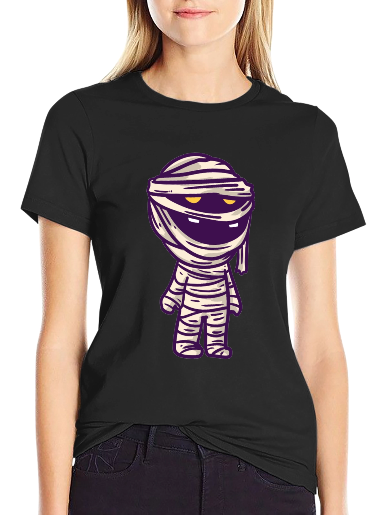 Cartoon Mummy Graphic Tee - Black T-Shirt
